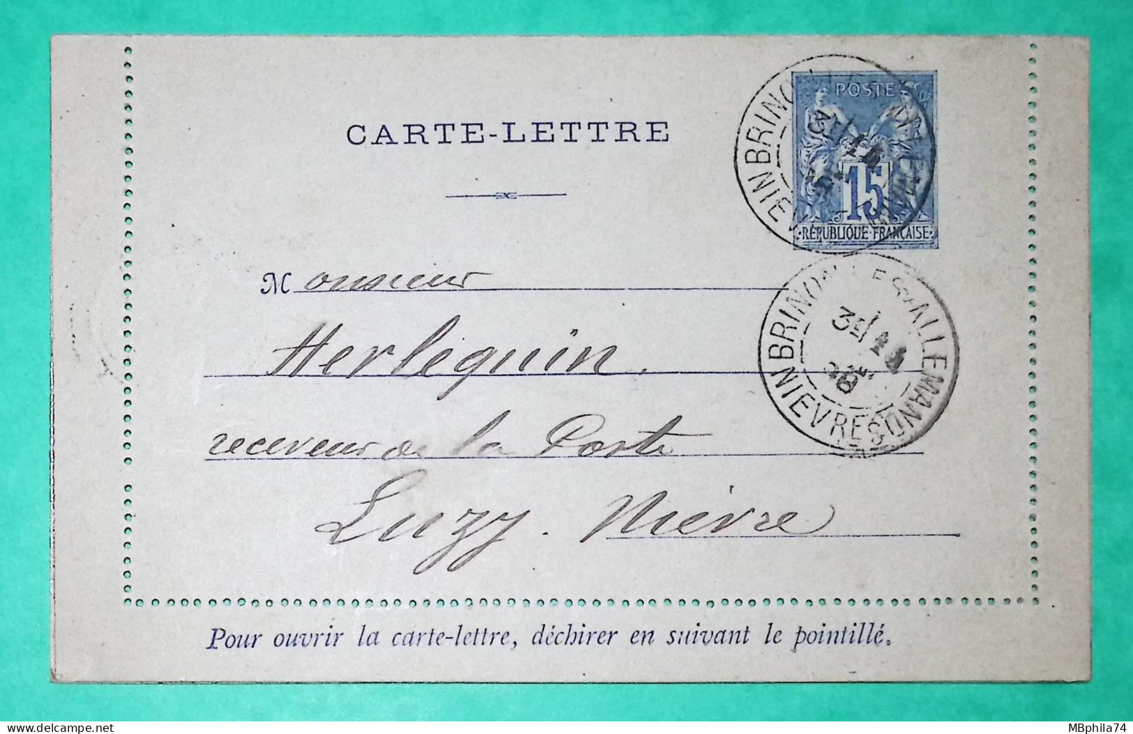 ENTIER SAGE 15C CAD TYPE A BRINON LES ALLEMANDS NIEVRE POUR LUZY 1898 LETTRE COVER FRANCE - 1877-1920: Période Semi Moderne