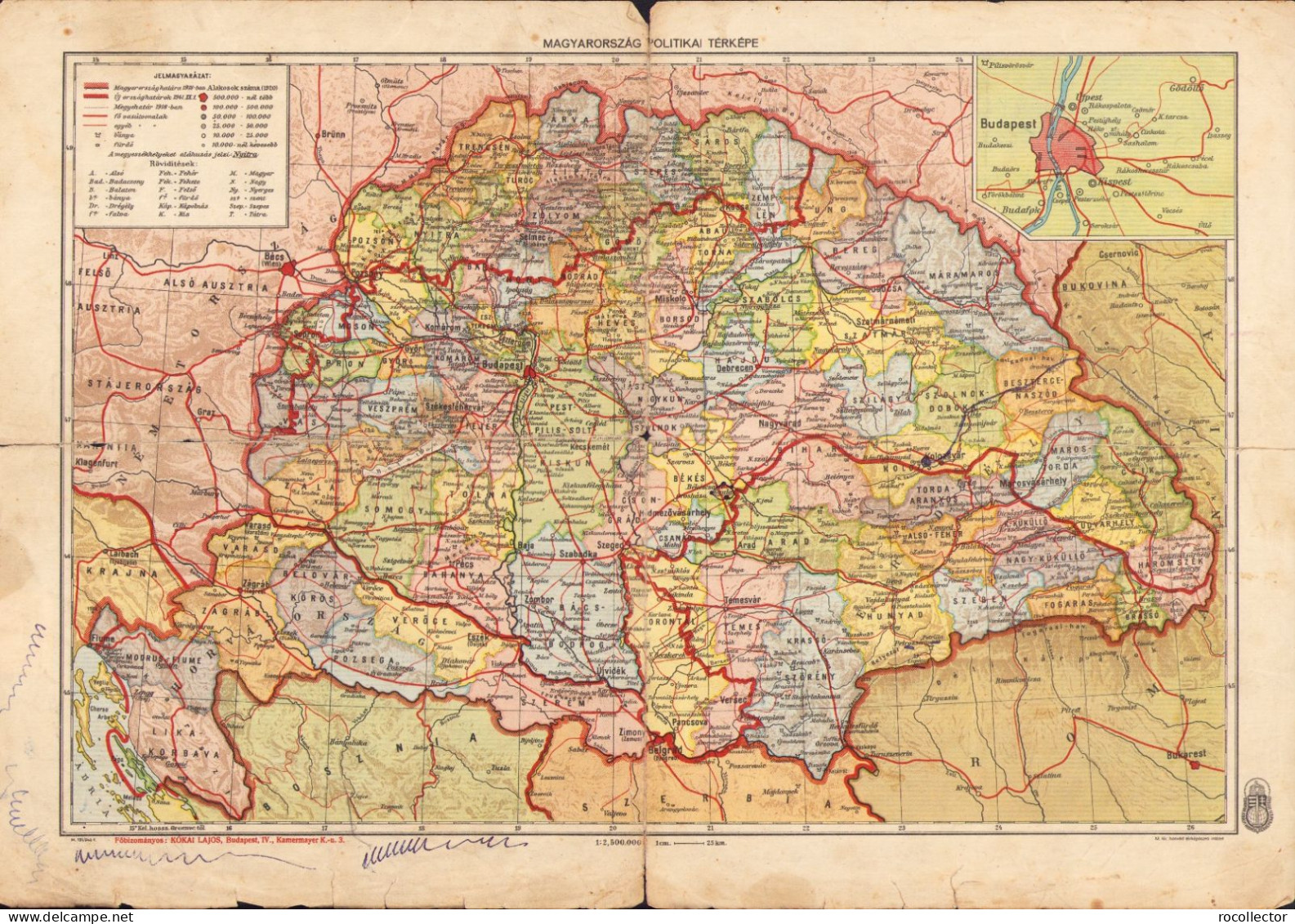 Magyarország Hegy- és Vizrajzi/politikai Térképe, 1943 A2480N - Landkarten
