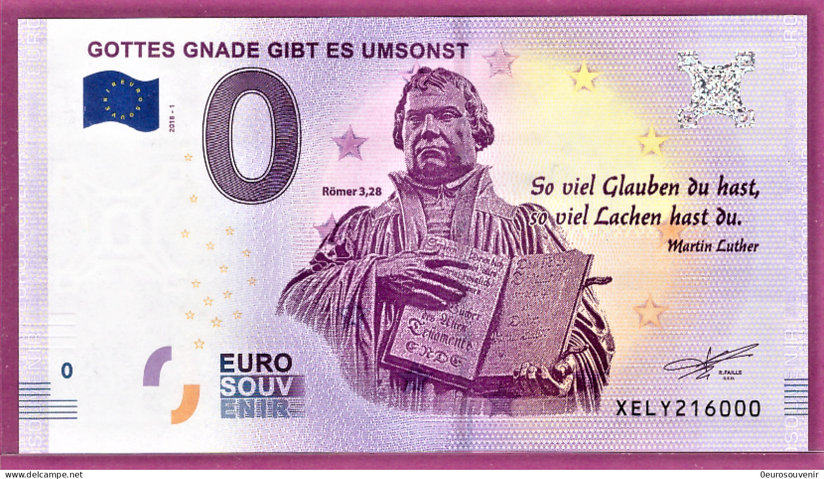 0-Euro XELY 2018-1  GOTTES GNADE GIBT ES UMSONST - MARTIN LUTHER - Private Proofs / Unofficial