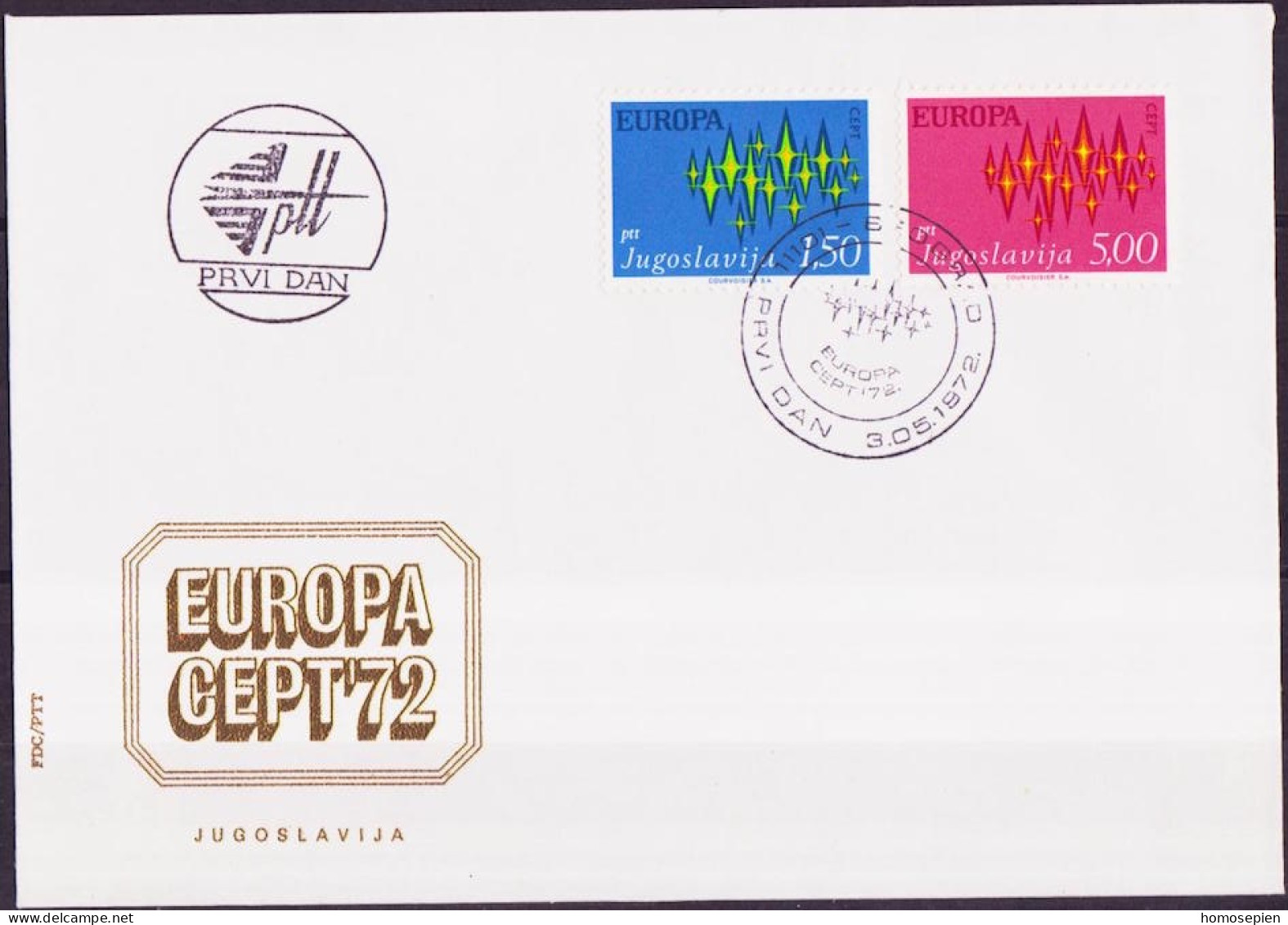 Europa CEPT 1972 Yougoslavie - Jugoslawien - Yugoslavia FDC Y&T N°1343 à 1344 - Michel N°1457 à 1458 - 1972