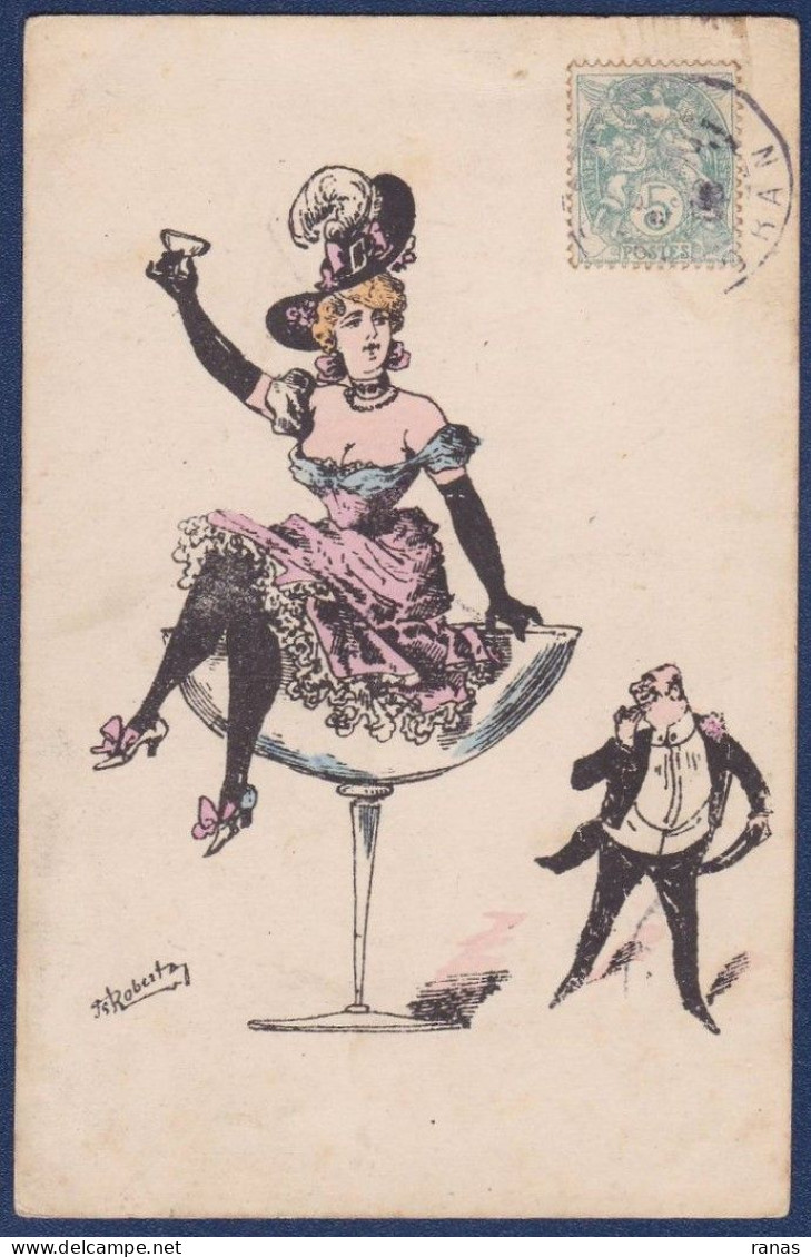 CPA ROBERTY Femme Woman Art Nouveau Chapeau Mode Circulé Champagne Surréalisme - Autres & Non Classés