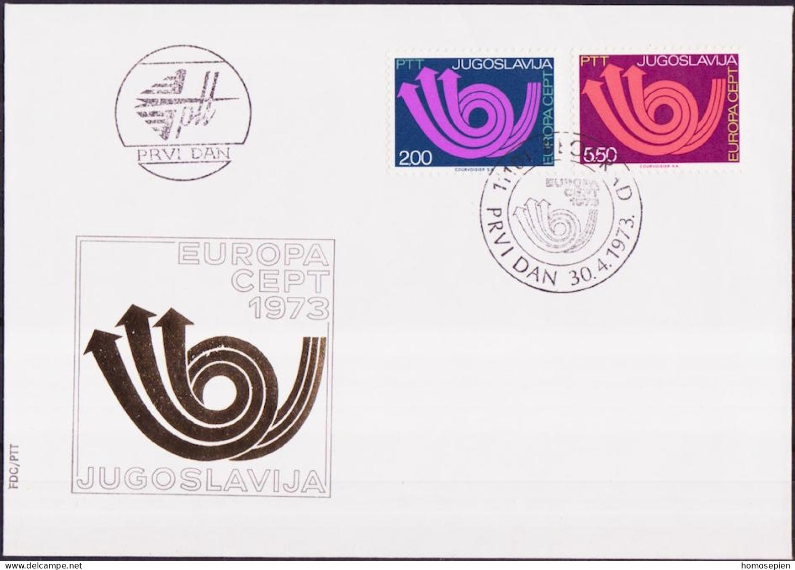 Europa CEPT 1973 Yougoslavie - Jugoslawien - Yugoslavia FDC Y&T N°1390 à 1391 - Michel N°1507 à 1508 - 1973