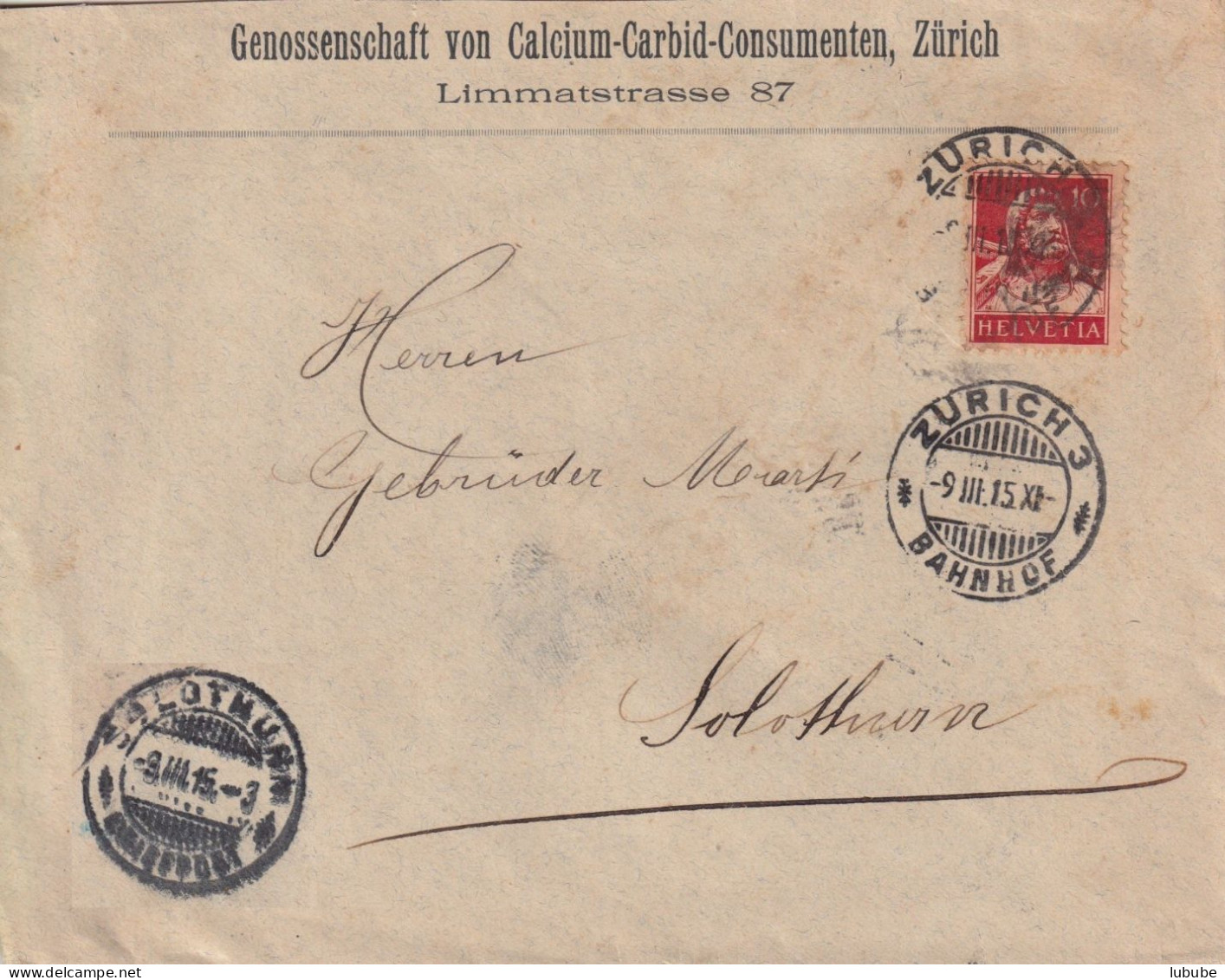 Motiv Brief  "Genossenschaft Von Calcium-Carbid-Consumenten, Zürich"        1915 - Covers & Documents