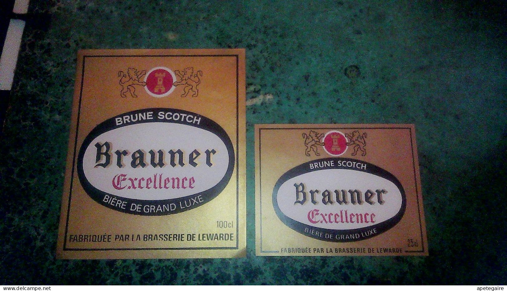 Lot Etiquettes De Bière X2 D'Alsace Brauner Excellence Brasserie De Lewarde Brune Scotch - Birra