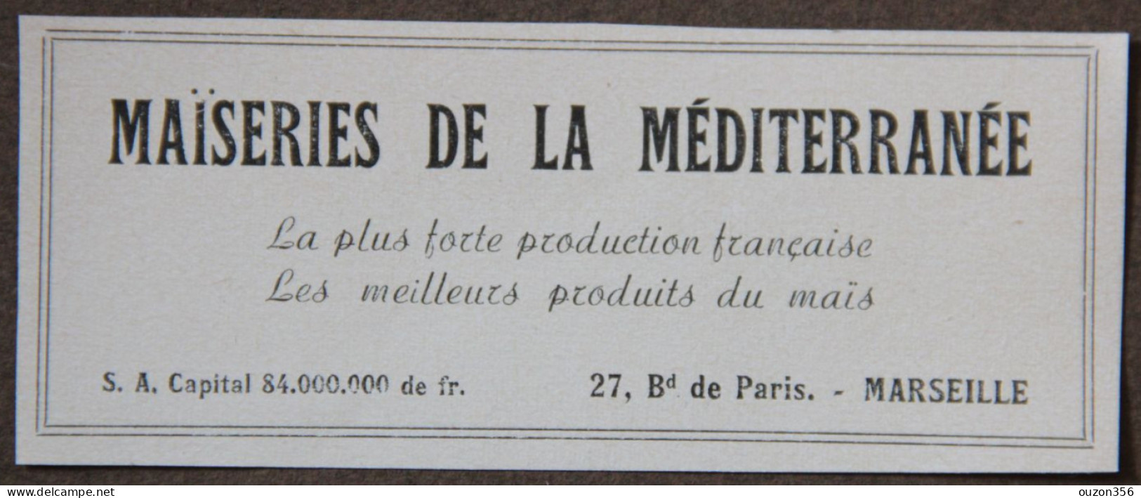 Publicité : Maïseries De La Méditerranée (Maïs), à Marseille, 1951 - Publicités