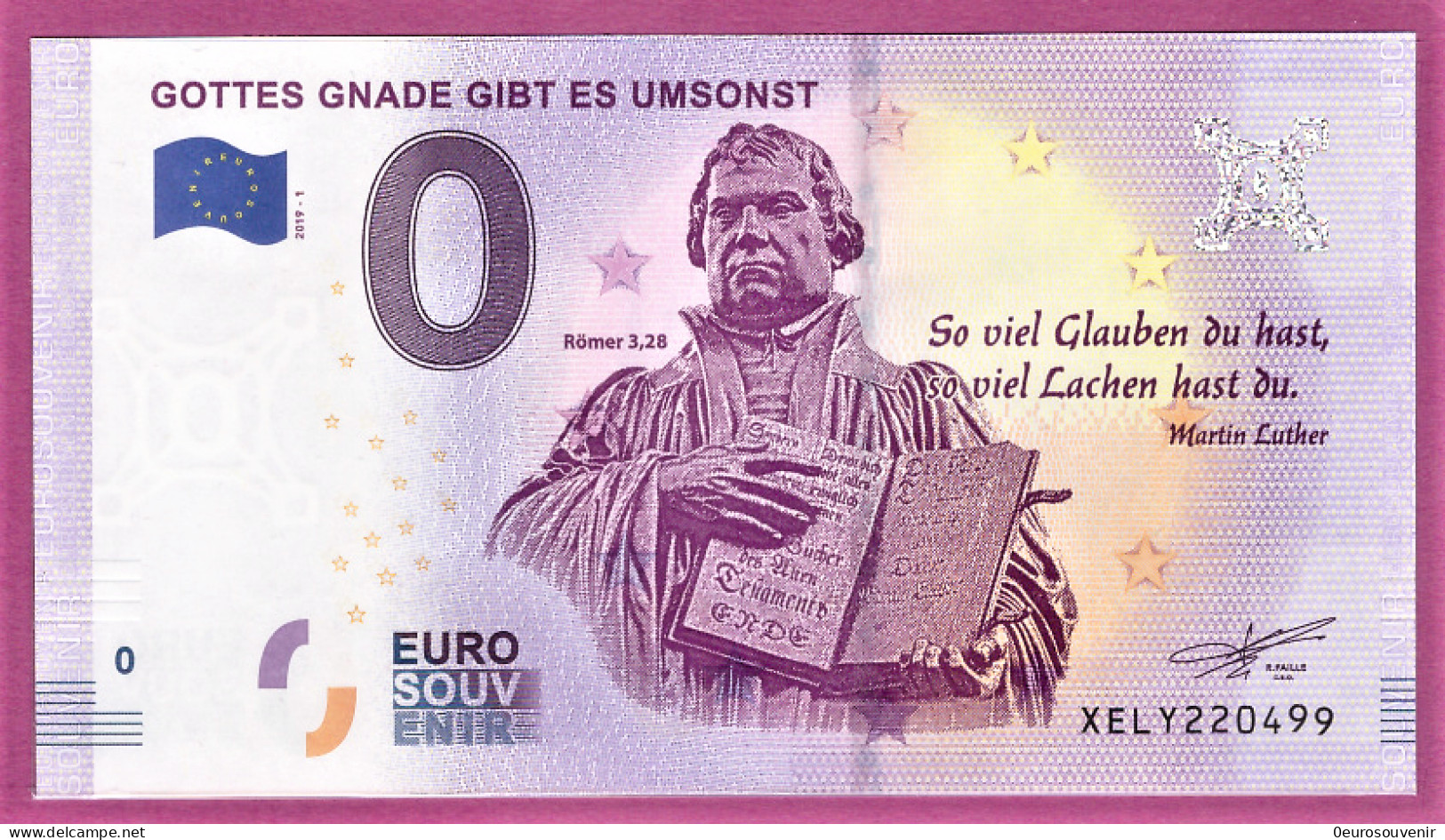 0-Euro XELY 01 2019  GOTTES GNADE GIBT ES UMSONST - MARTIN LUTHER - Private Proofs / Unofficial