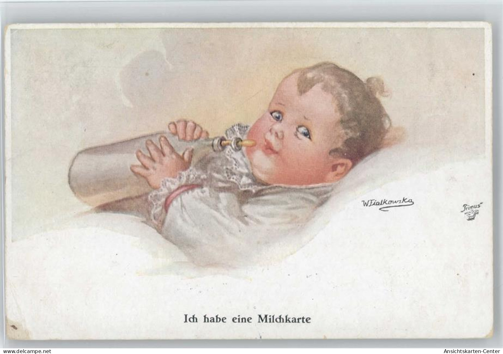 12018011 - Fialkowska W. Baby Mit Milchflasche - - Fialkowska, Wally