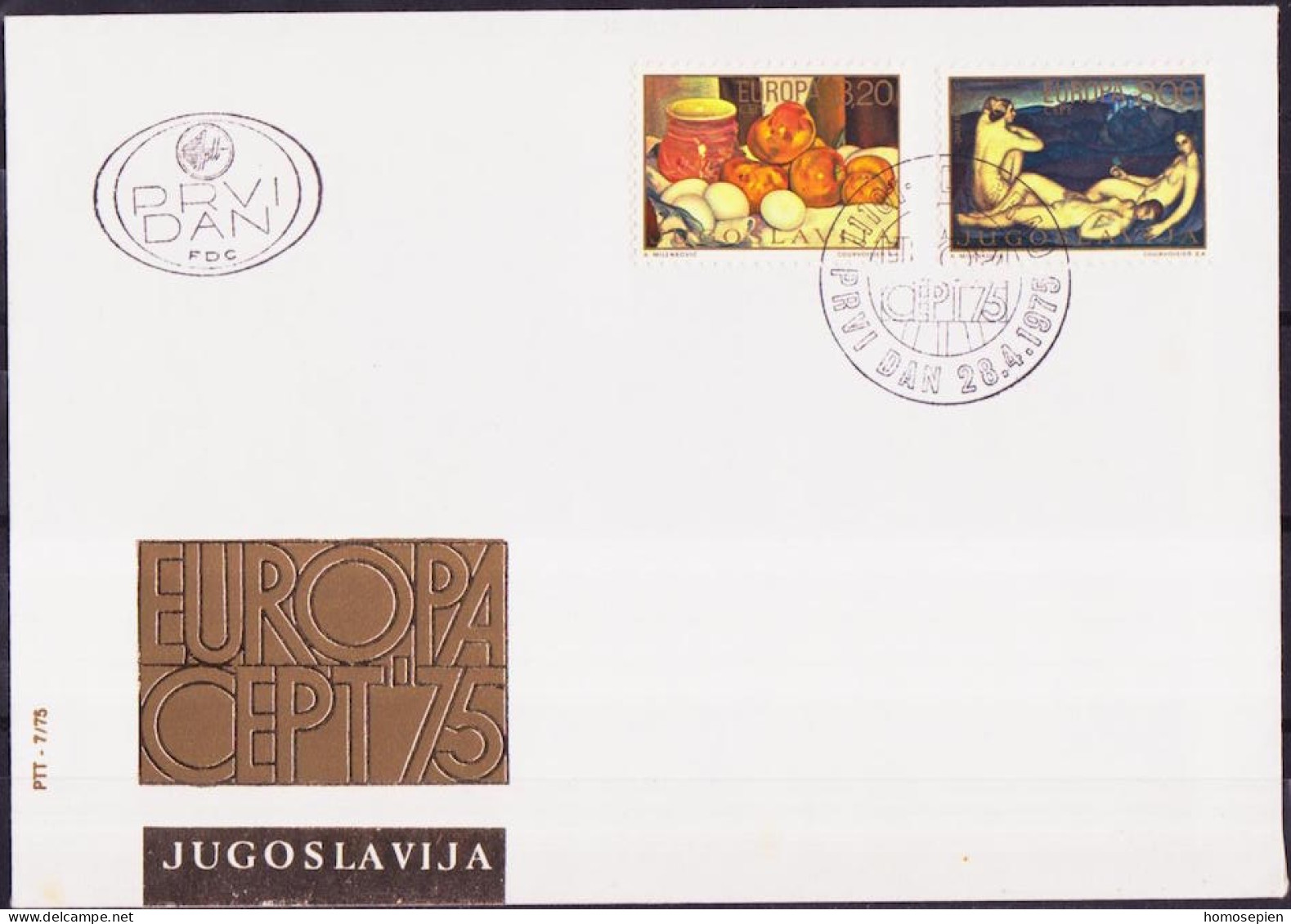 Europa CEPT 1975 Yougoslavie - Jugoslawien - Yugoslavia FDC Y&T N°1479 à 1480 - Michel N°1598I à 1599I - 1975