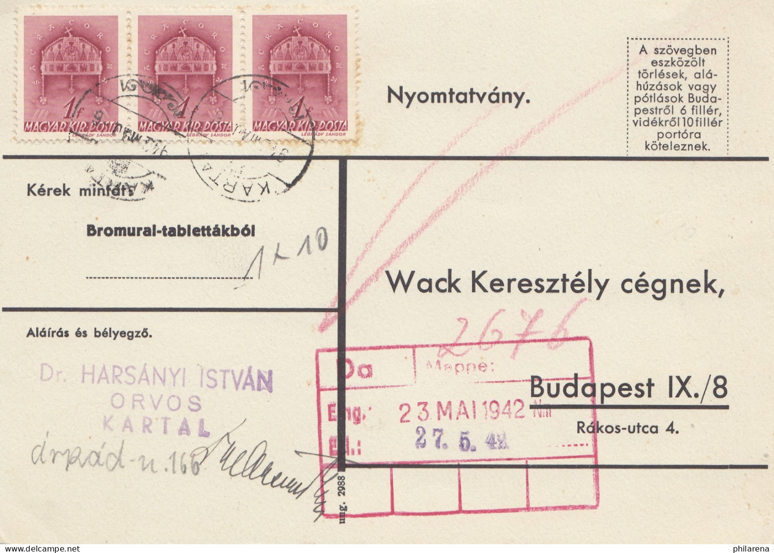 Ungarn: 1942: AK Arzt/Patient Kartal Nach Budapest - Sonstige & Ohne Zuordnung