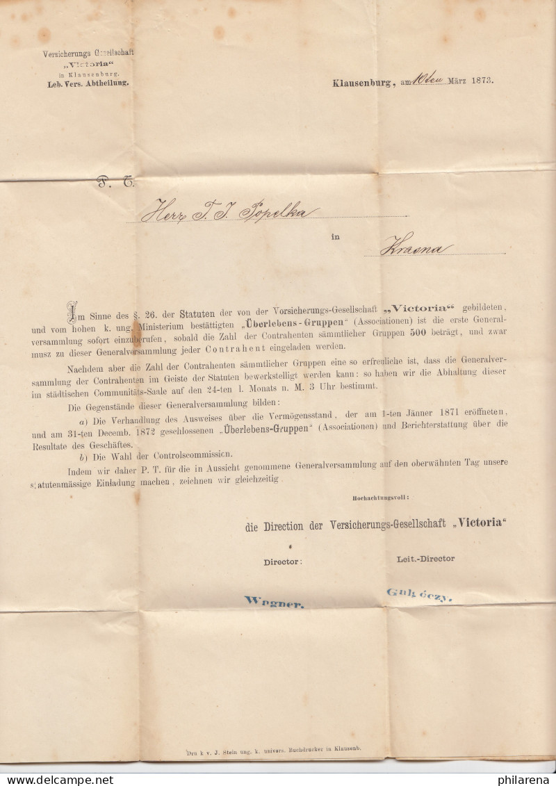 Ungarn: 1873 Klausenburg Nach Mähren - Autres & Non Classés