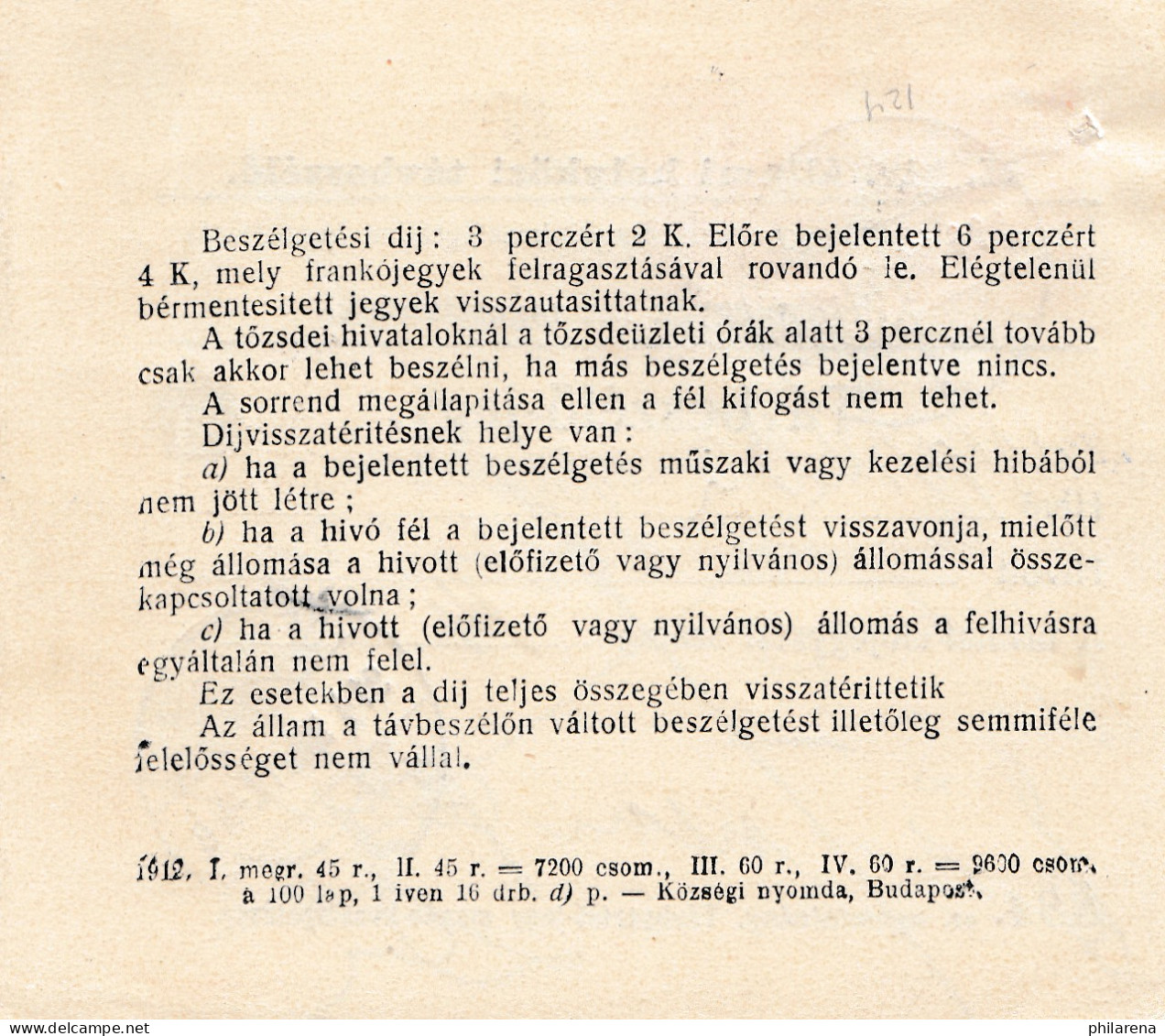 Ungarn: 1914: Tavbeszelö-jegy - Altri & Non Classificati