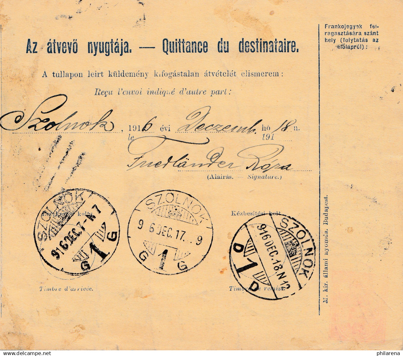 Ungarn: 1916: Paketkarte Budapest Nach Szolnok - Other & Unclassified