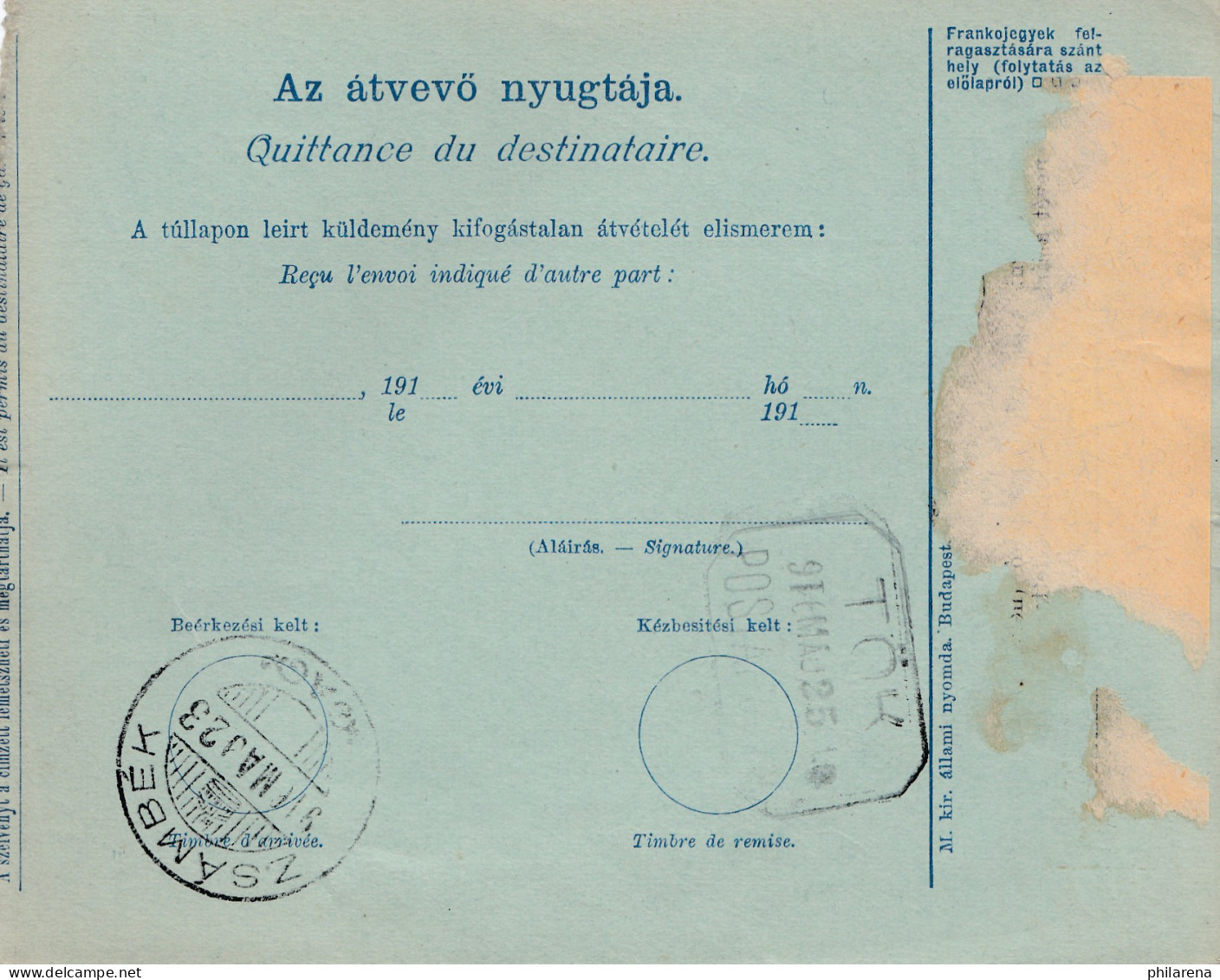 Ungarn: 1916: Paketkarte Bieske Nachnahme - Other & Unclassified
