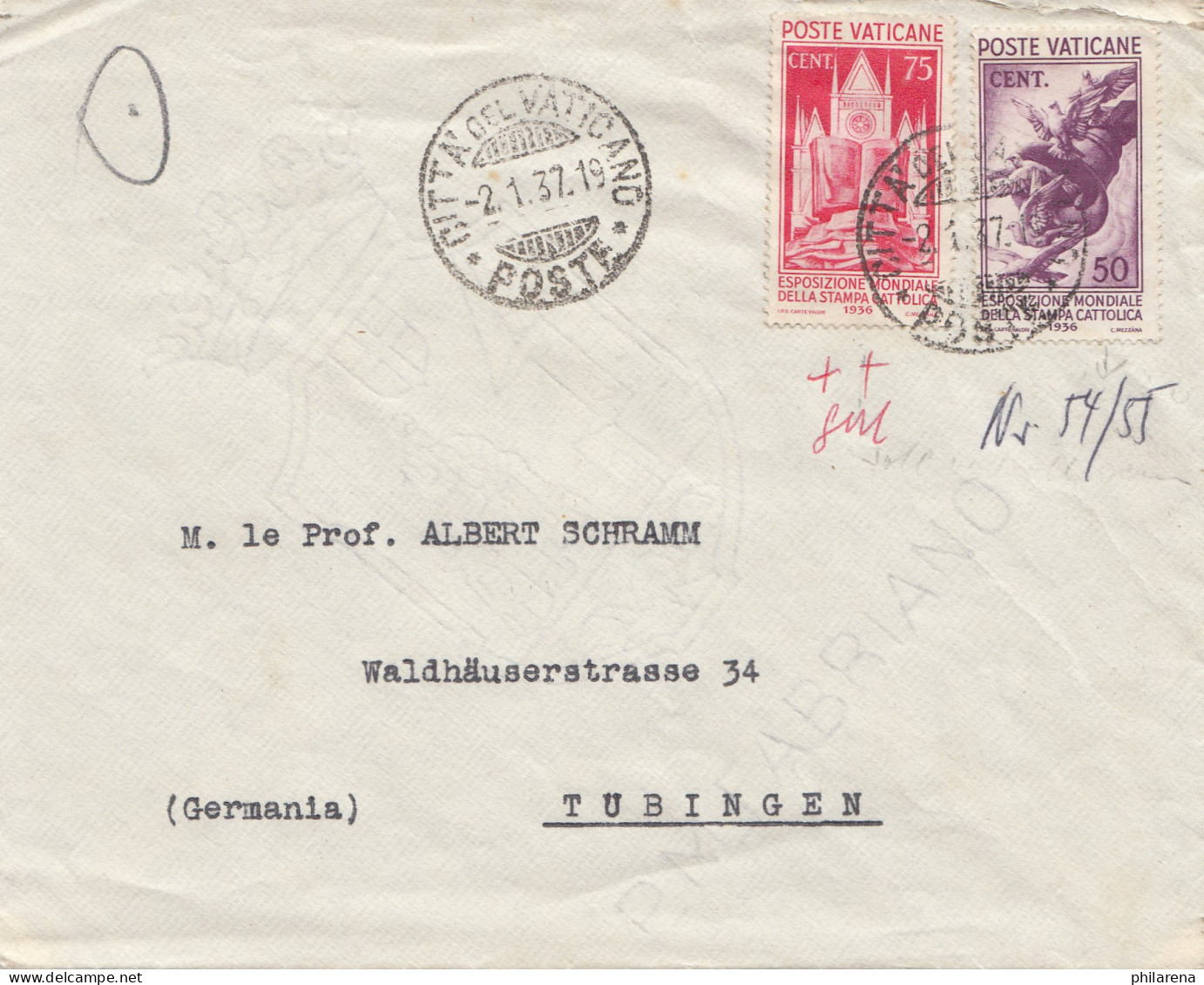 Vatikan: 1937: Brief Nach Tübingen - Other & Unclassified