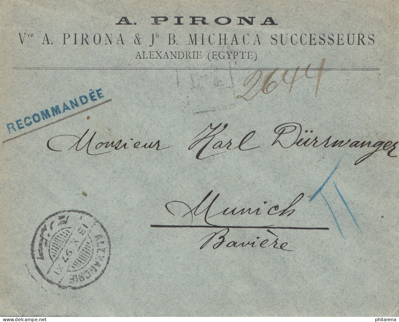 Ägypten/Egypte: 1897 Einschreiben Alexandria Nach München - Sonstige & Ohne Zuordnung