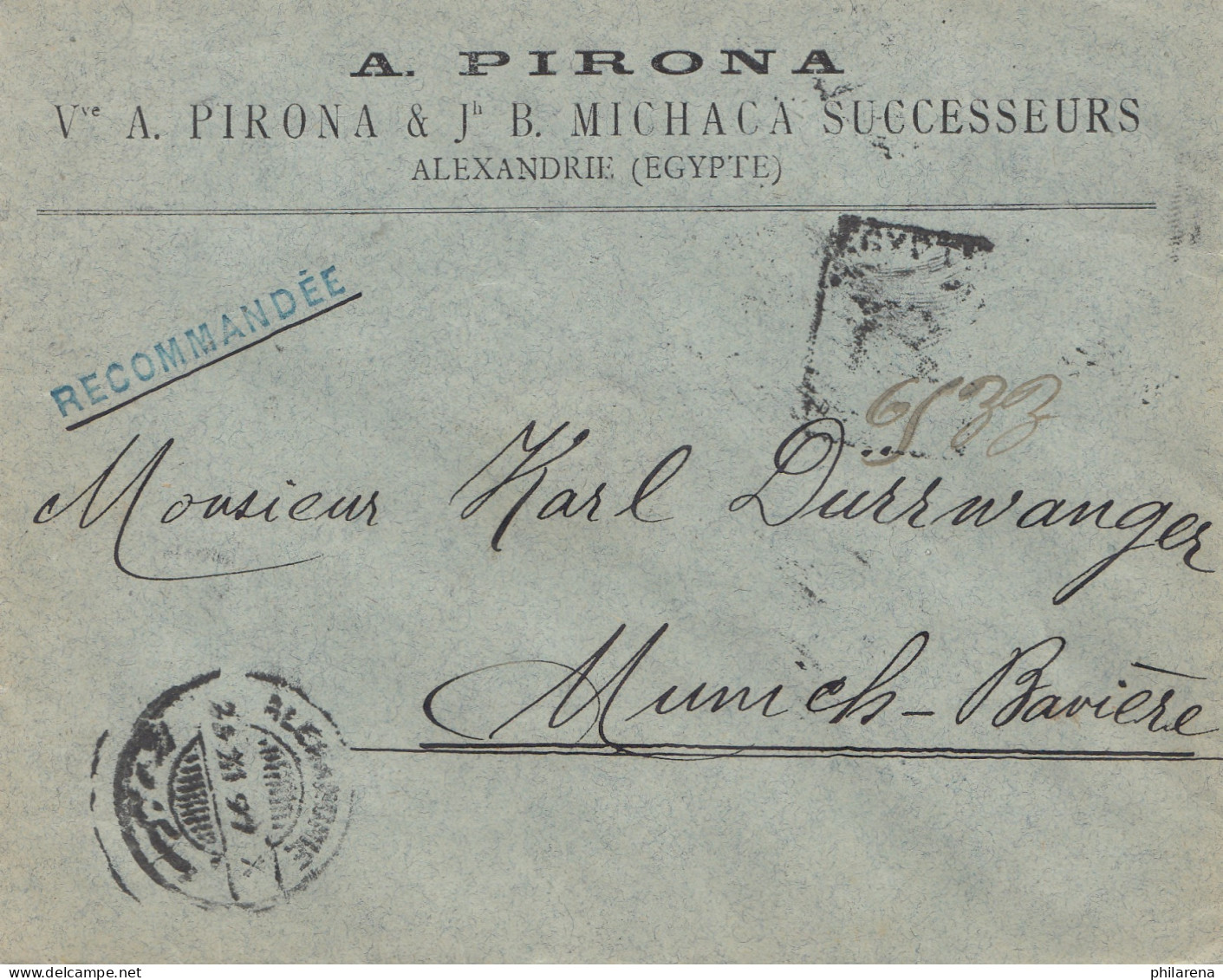 Ägypten/Egypte: Einschreiben 1897 Alexandria Nach München - Autres & Non Classés