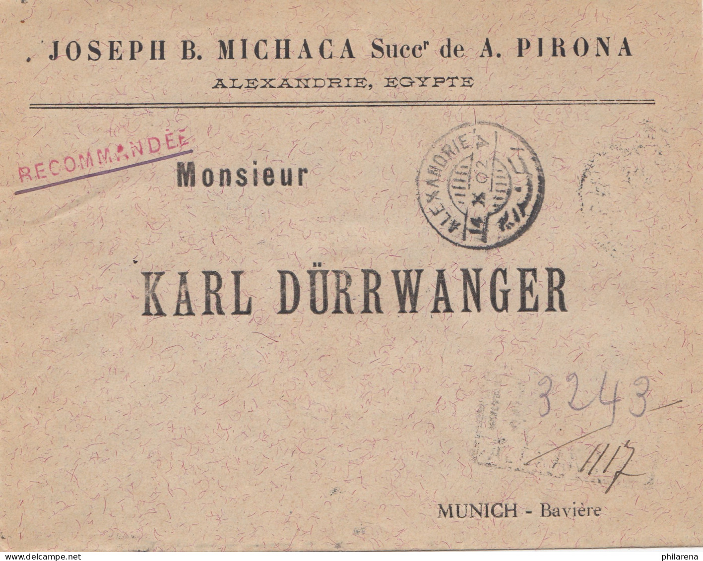 Ägypten/Egypte: 1902 Einschreiben Alexandria Nach München - Sonstige & Ohne Zuordnung