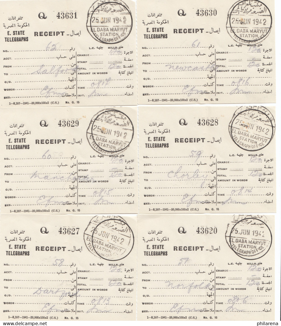 Ägypten/Egypte: 1942: 12x Receipt El Daba Maryut Mit Telegram Umschlag - Other & Unclassified