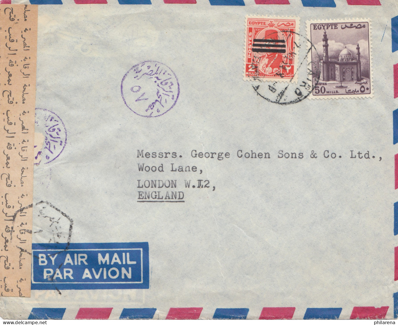 Ägypten/Egypte: 1948 Brief Nach England Als Luftpost, Zensur - Autres & Non Classés