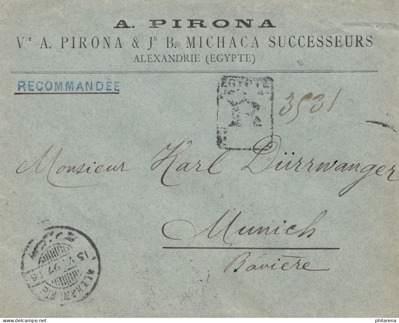 Ägypten 1897: Einschreiben Alexandria Nach München - Autres & Non Classés