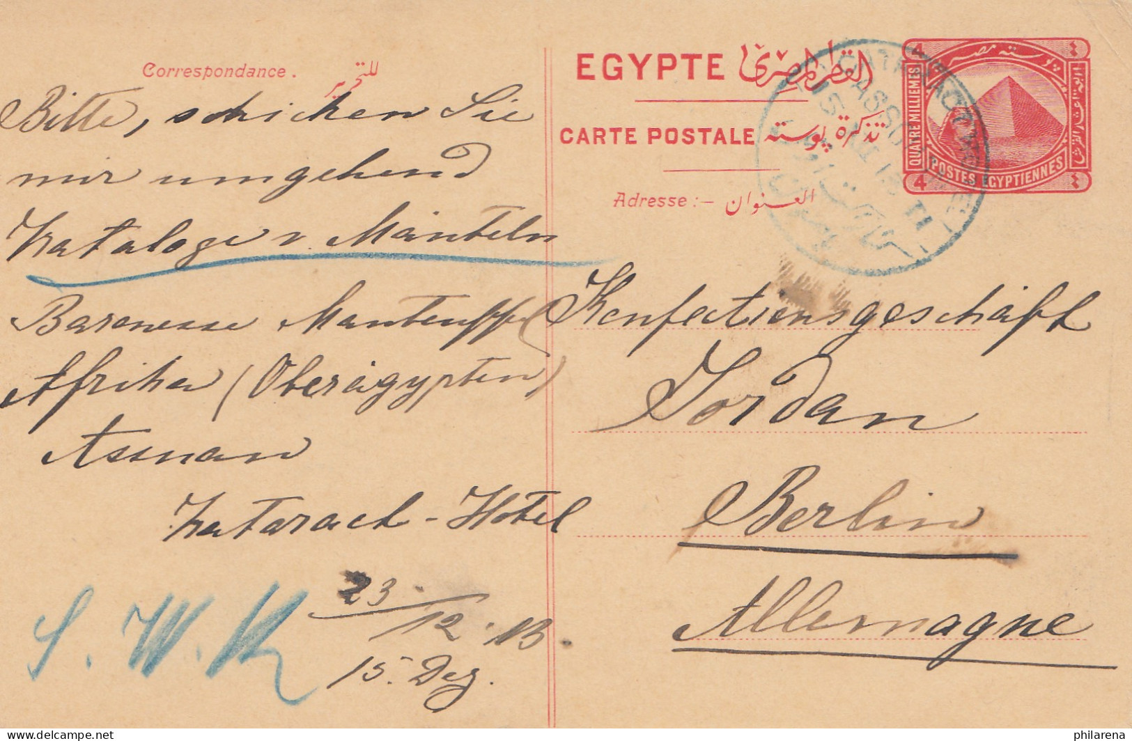 Ägypten/Egypte: 1913: Ganzsache Nach Berlin - Sonstige & Ohne Zuordnung