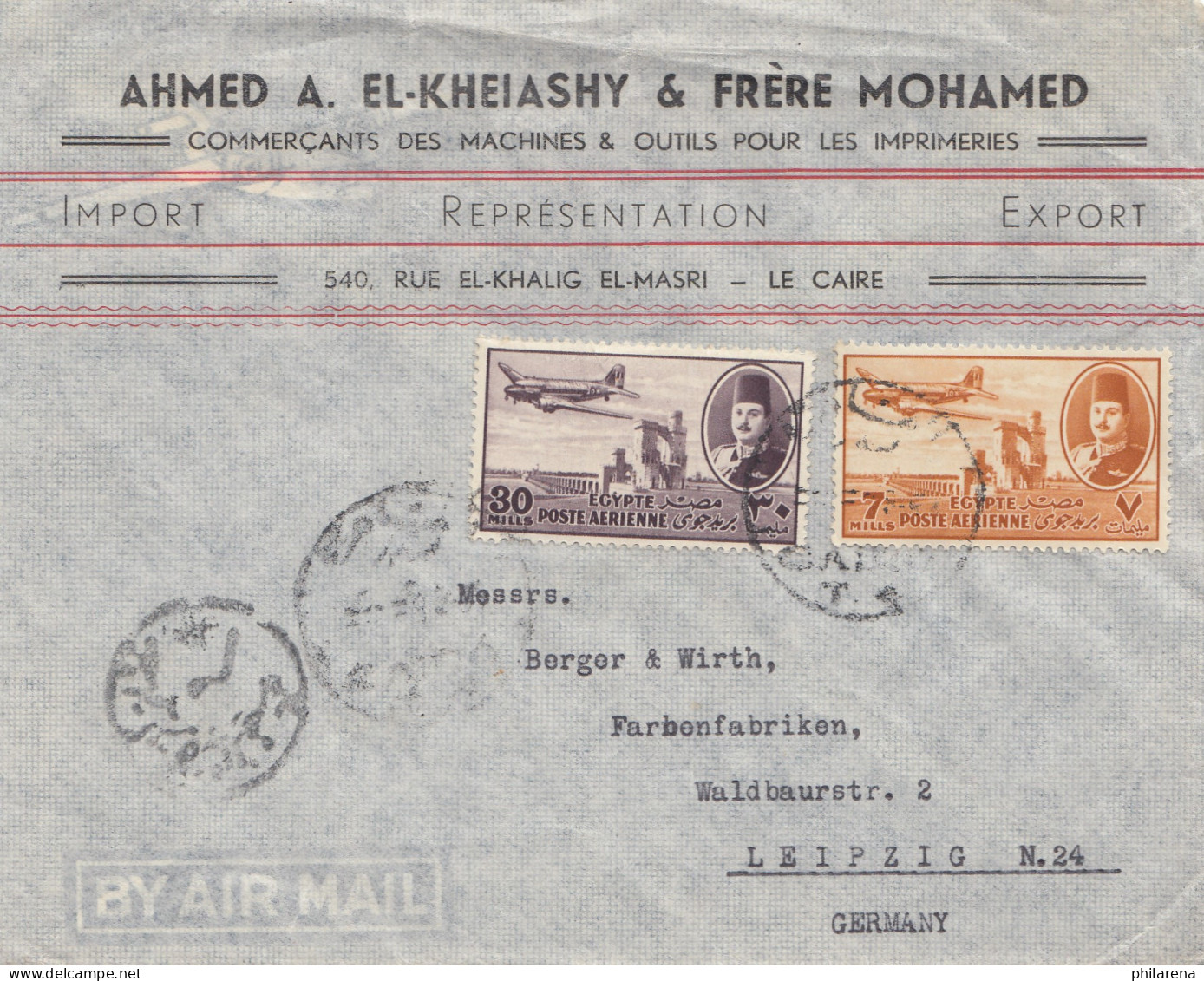 Ägypten/Egypte: Brief Von Cairo Nach Leipzig Als Luftpost - Sonstige & Ohne Zuordnung