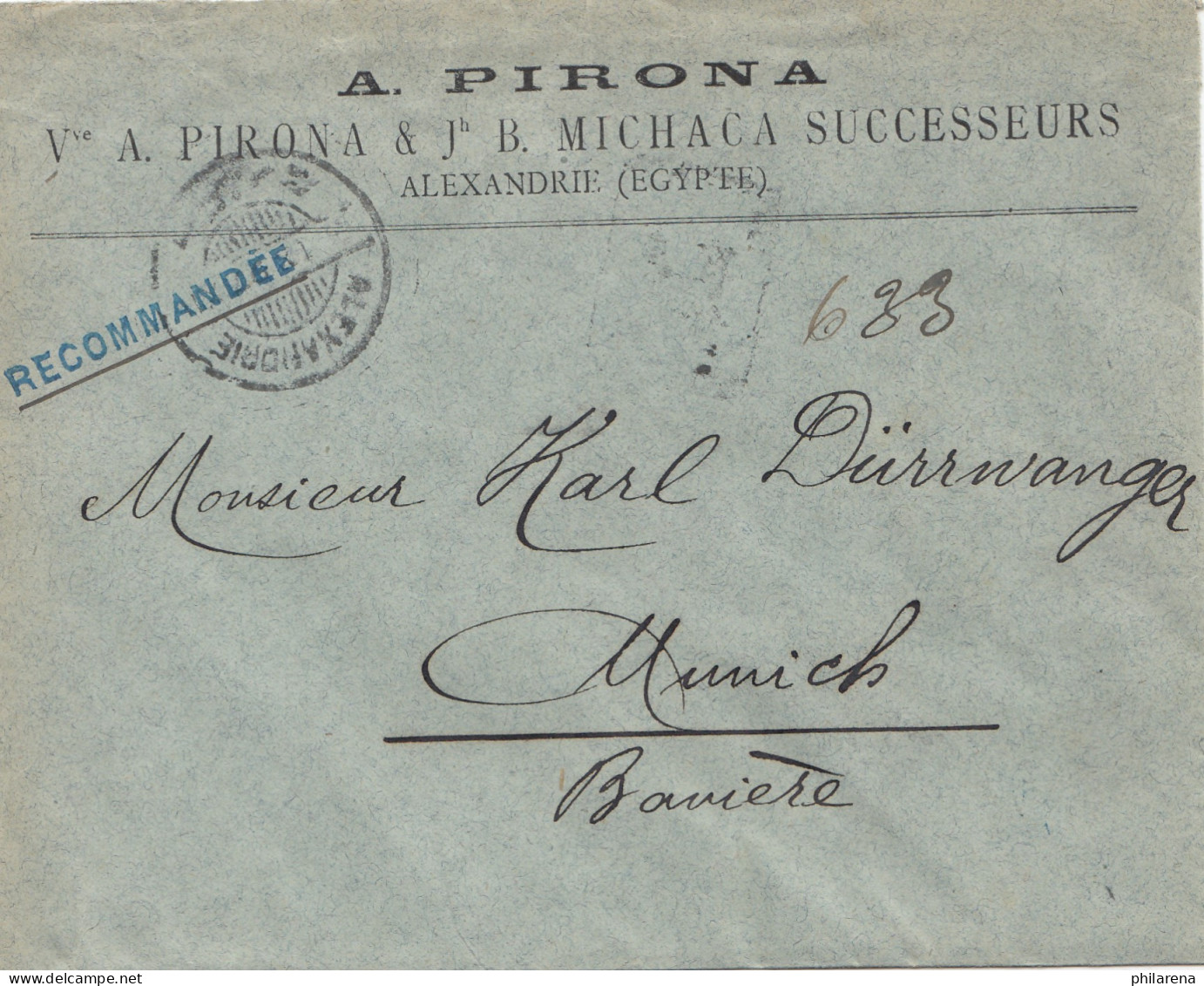 Ägypten/Egypte: Einschreiben Alexandria 1897 Nach München - Other & Unclassified