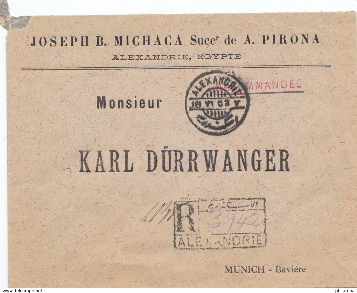 Ägypten/Egypte: 1903: Einschreiben Alexandria Nach München - Autres & Non Classés