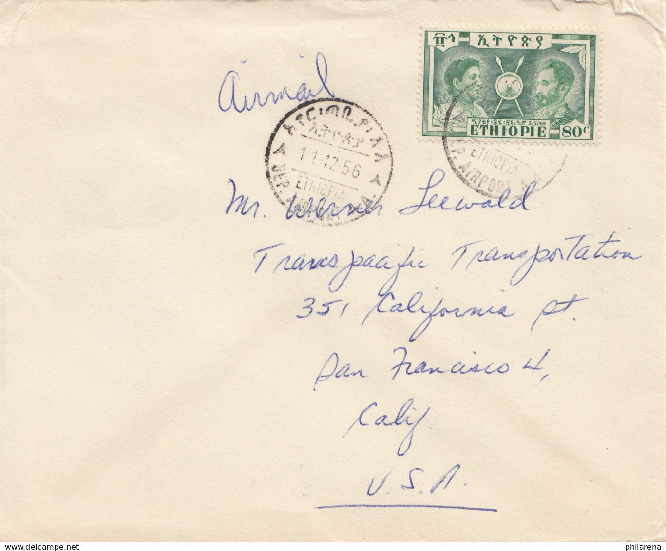 Äthiopien: 1956: Brief Addis Ababa Nach USA - Ethiopia