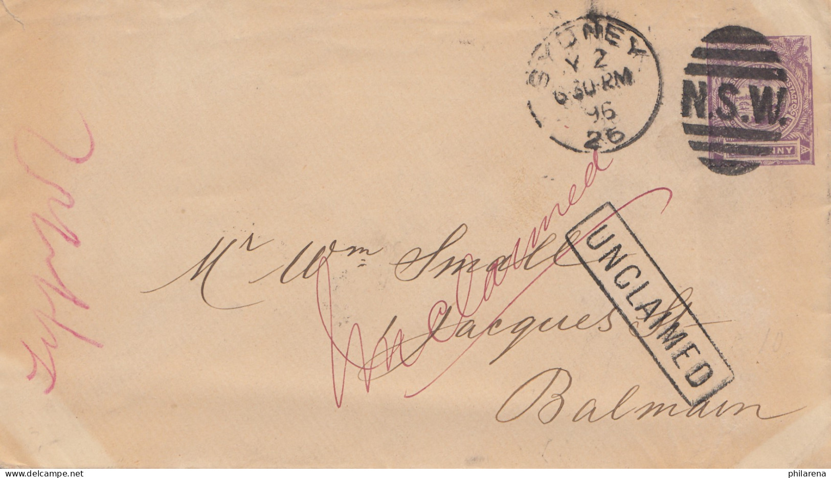 Australien: 1896: Ganzache Sydney - Unclaimed - Other & Unclassified
