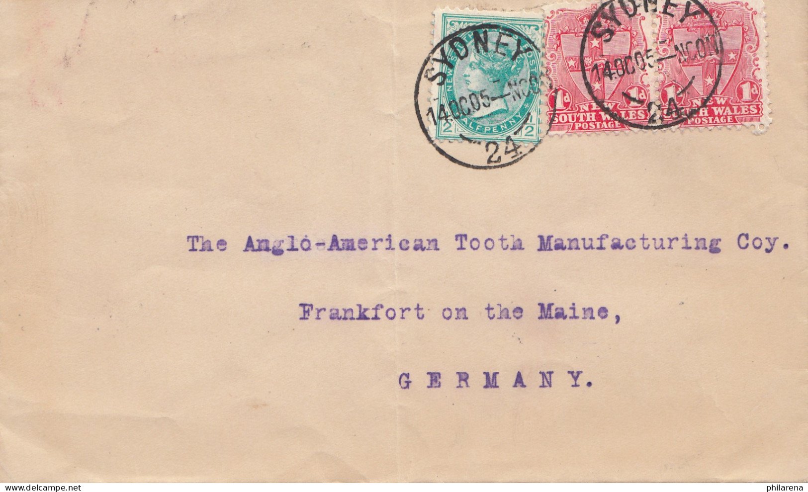 Australien: 1905: Sydney To Frankfurt - Tooth/Zahn Manufaktur - Sonstige & Ohne Zuordnung
