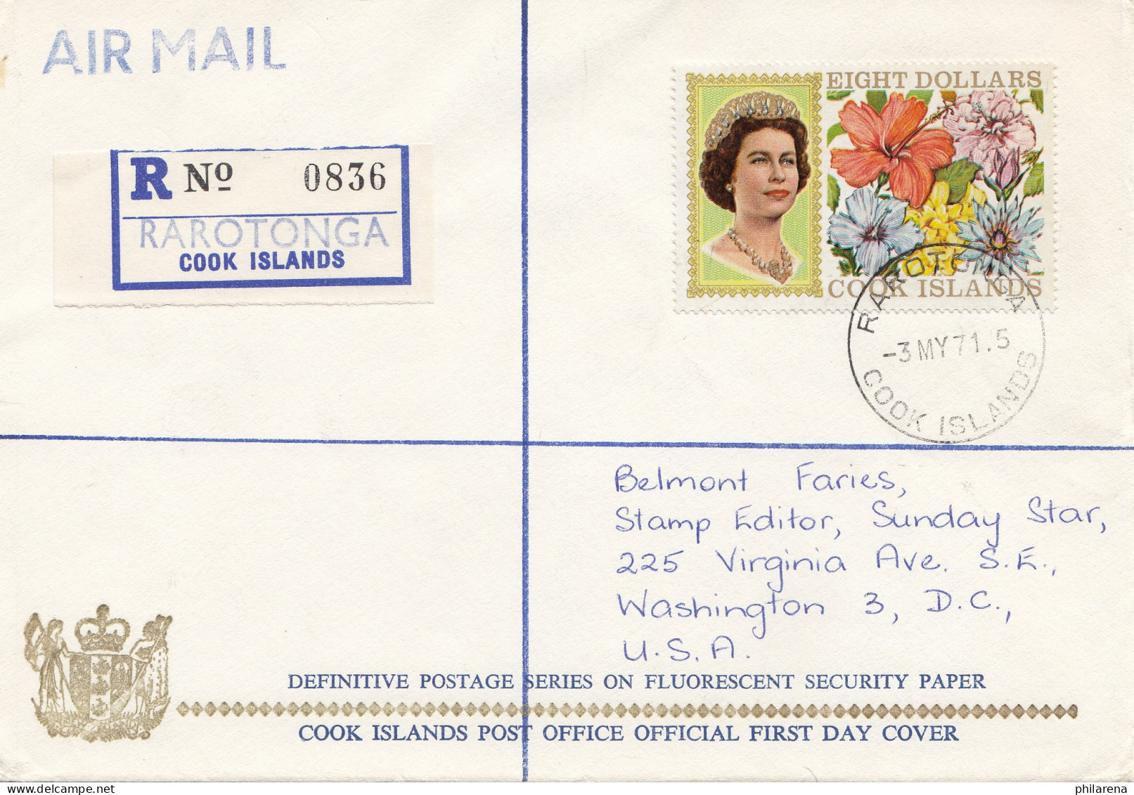 Australia 1968: Registered Rarotonga Cook Islands To USA - FDC - Other & Unclassified