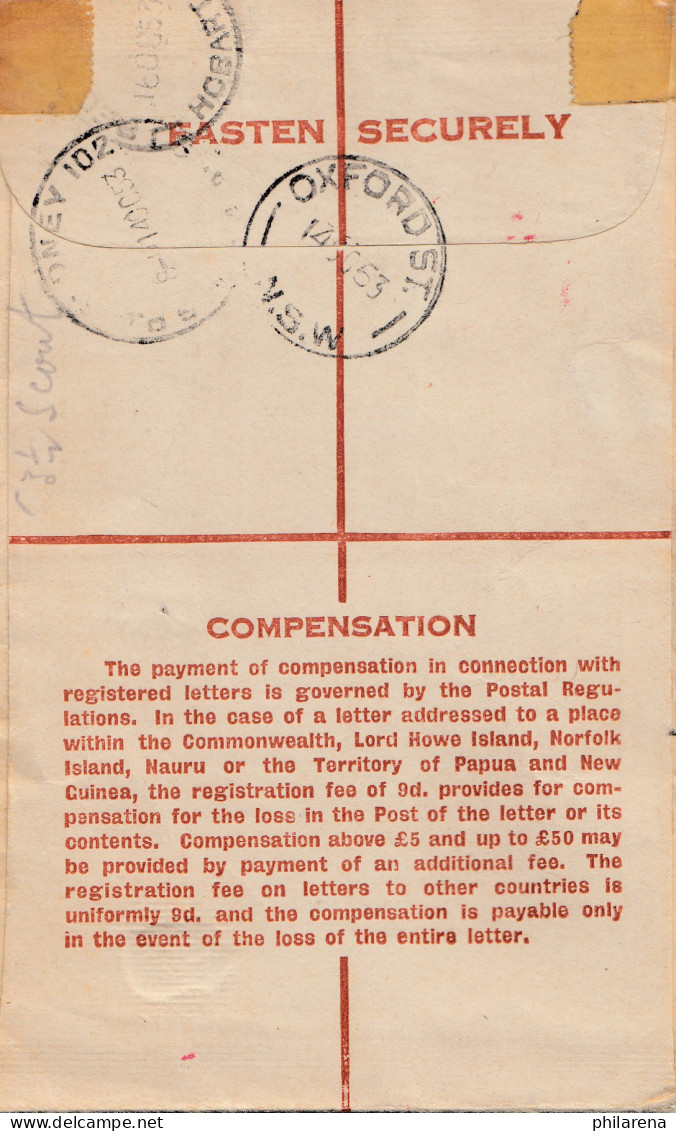 Australia 1953: Registered Letter, Oxford Street To Tasmania - Autres & Non Classés
