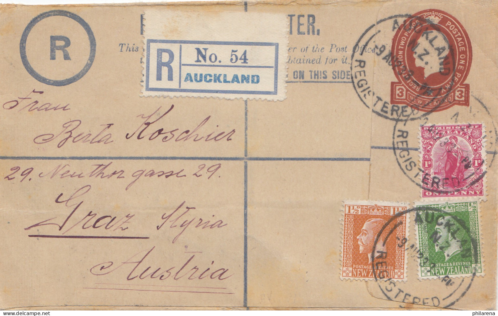 Australia 1923: Registered Letter Aukland To Graz - Austria - Other & Unclassified