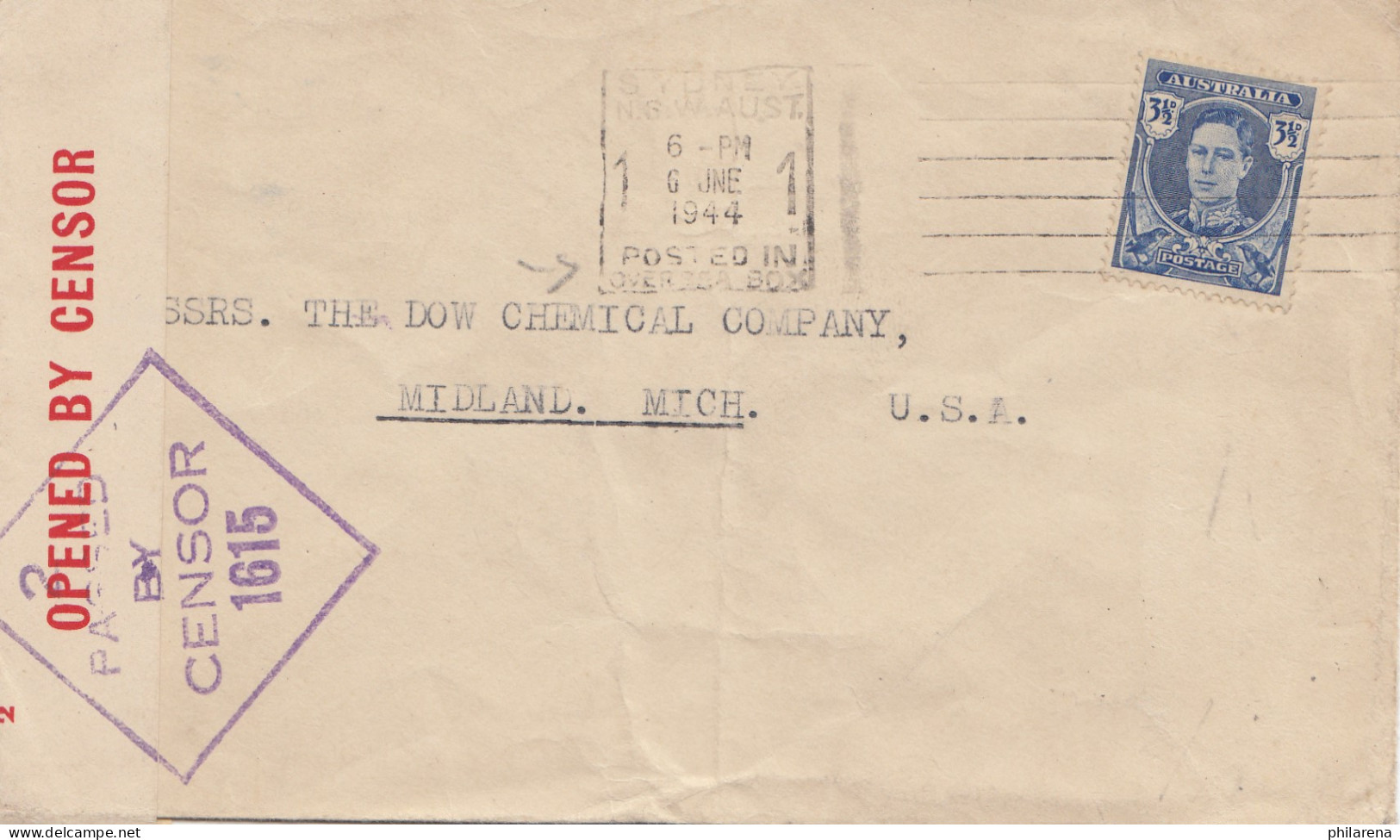 Australia 1944: Letter Sydney To USA, Censorship - Autres & Non Classés