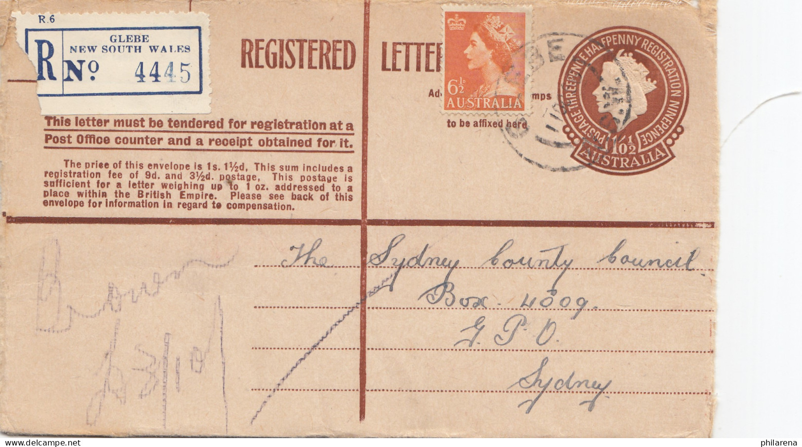 Australia 1956: Registered Letter, Glebe To Sydney - Sonstige & Ohne Zuordnung