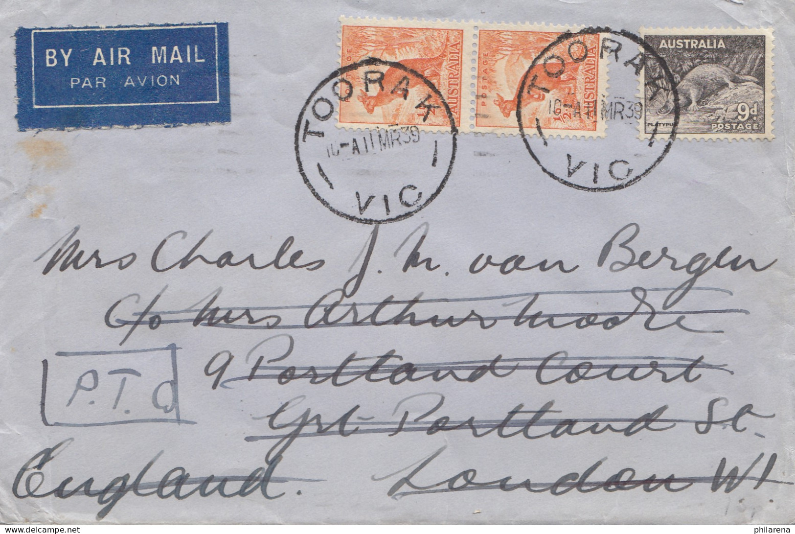 Australia: 1939: Aiur Mail Toorak To London - Autres & Non Classés