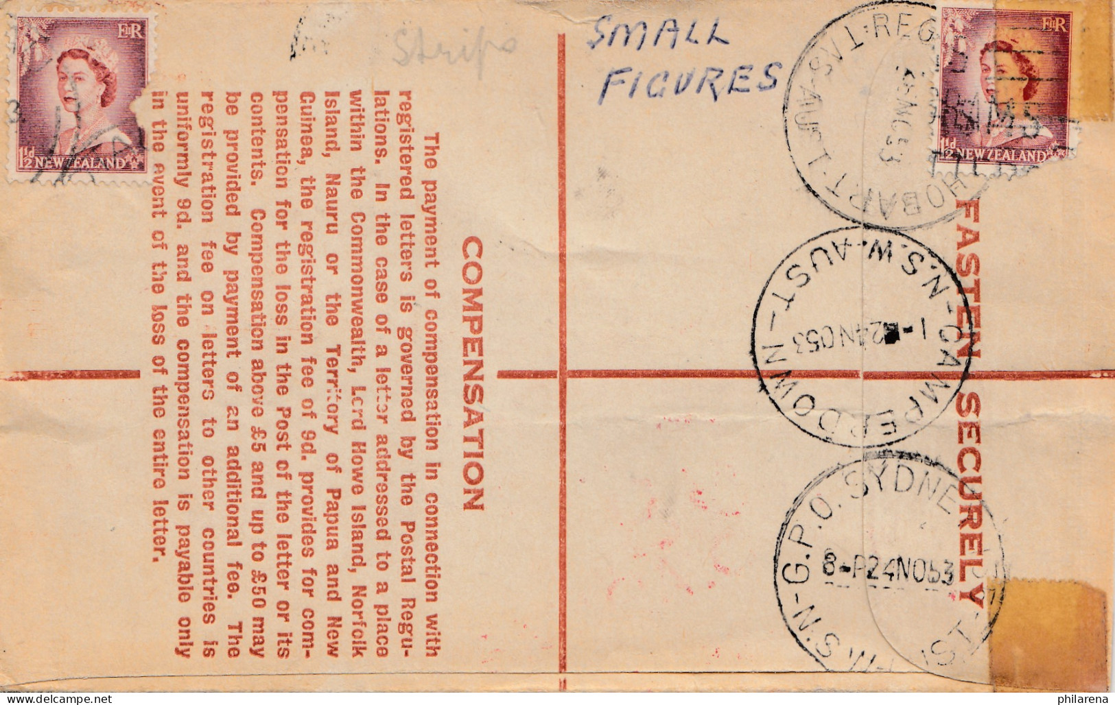 Australia 1953: Registered Letter Camperdown NSW To Tasmania - Other & Unclassified