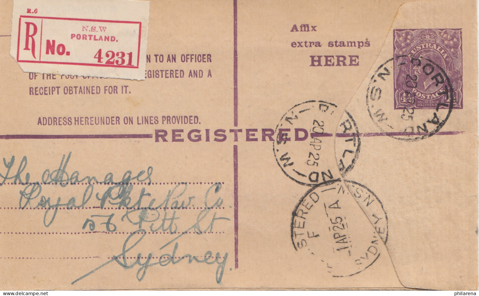 Australia: 1925: Registered Letter Portland To Sydney - Andere & Zonder Classificatie