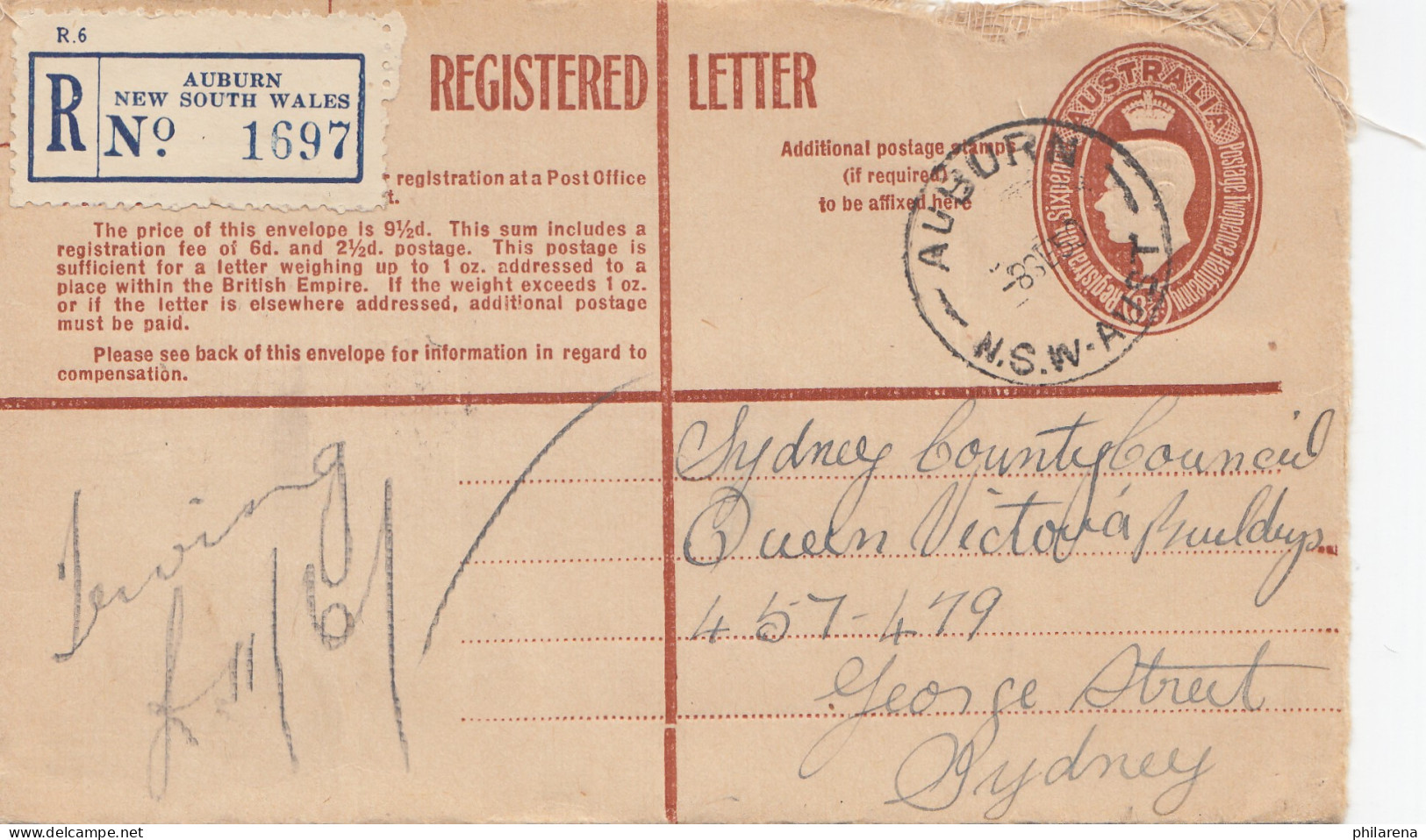 Australia: 1950: Registered Letter Auburn NSW To Sydney - Other & Unclassified