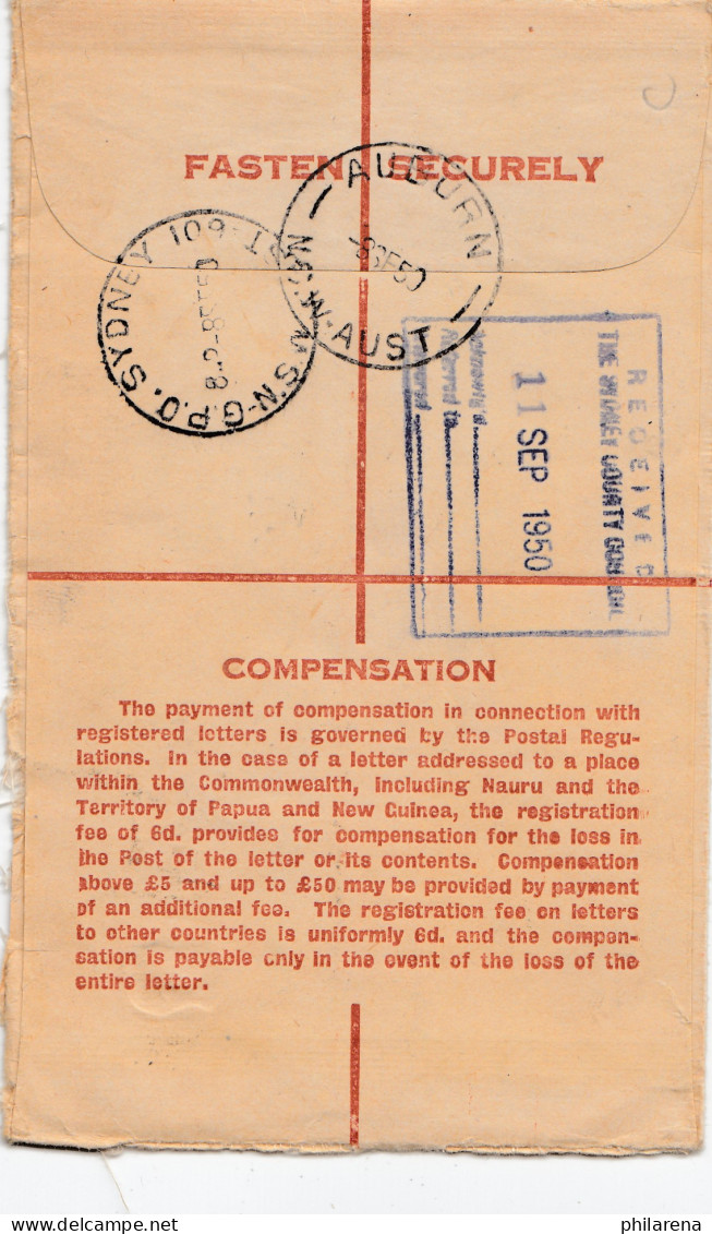 Australia: 1950: Registered Letter Auburn NSW To Sydney - Autres & Non Classés