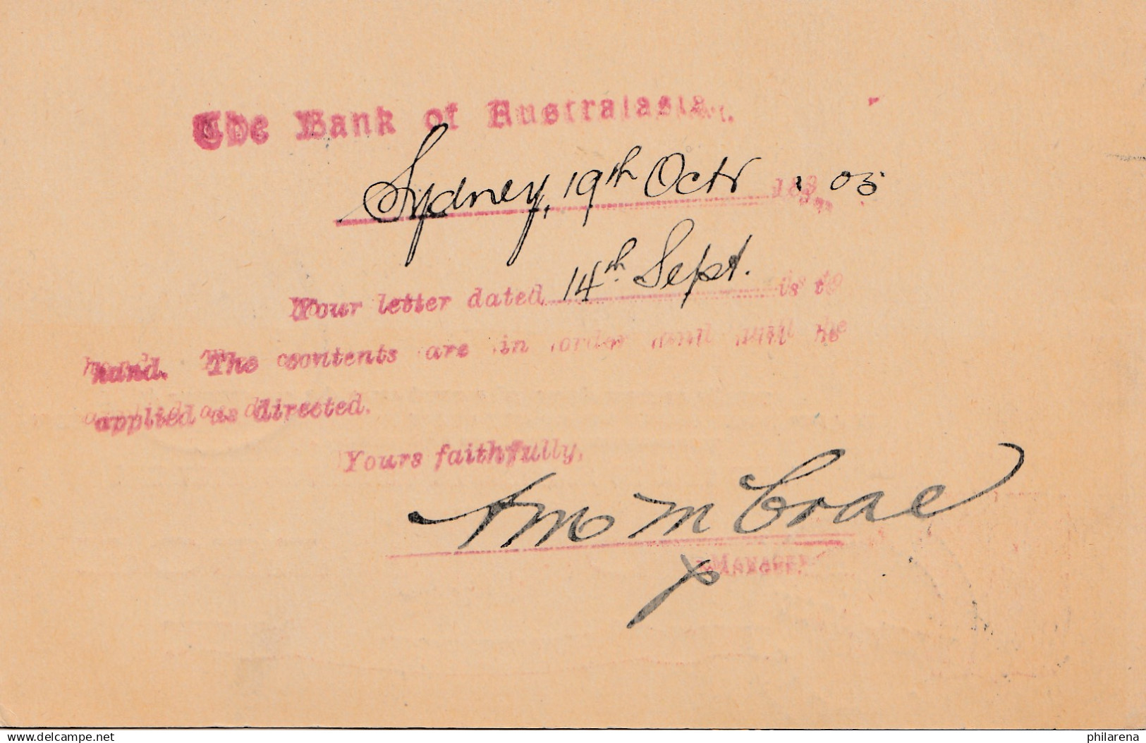 Australia 1905: Post Card Sydney To Germany - Altri & Non Classificati