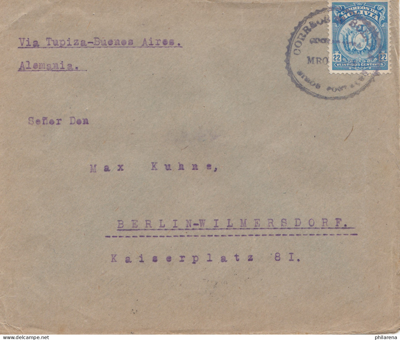 Bolivia: 1922 Cochabamba Via Tupiza-Buenos Aires To Berlin/Germany - Bolivie