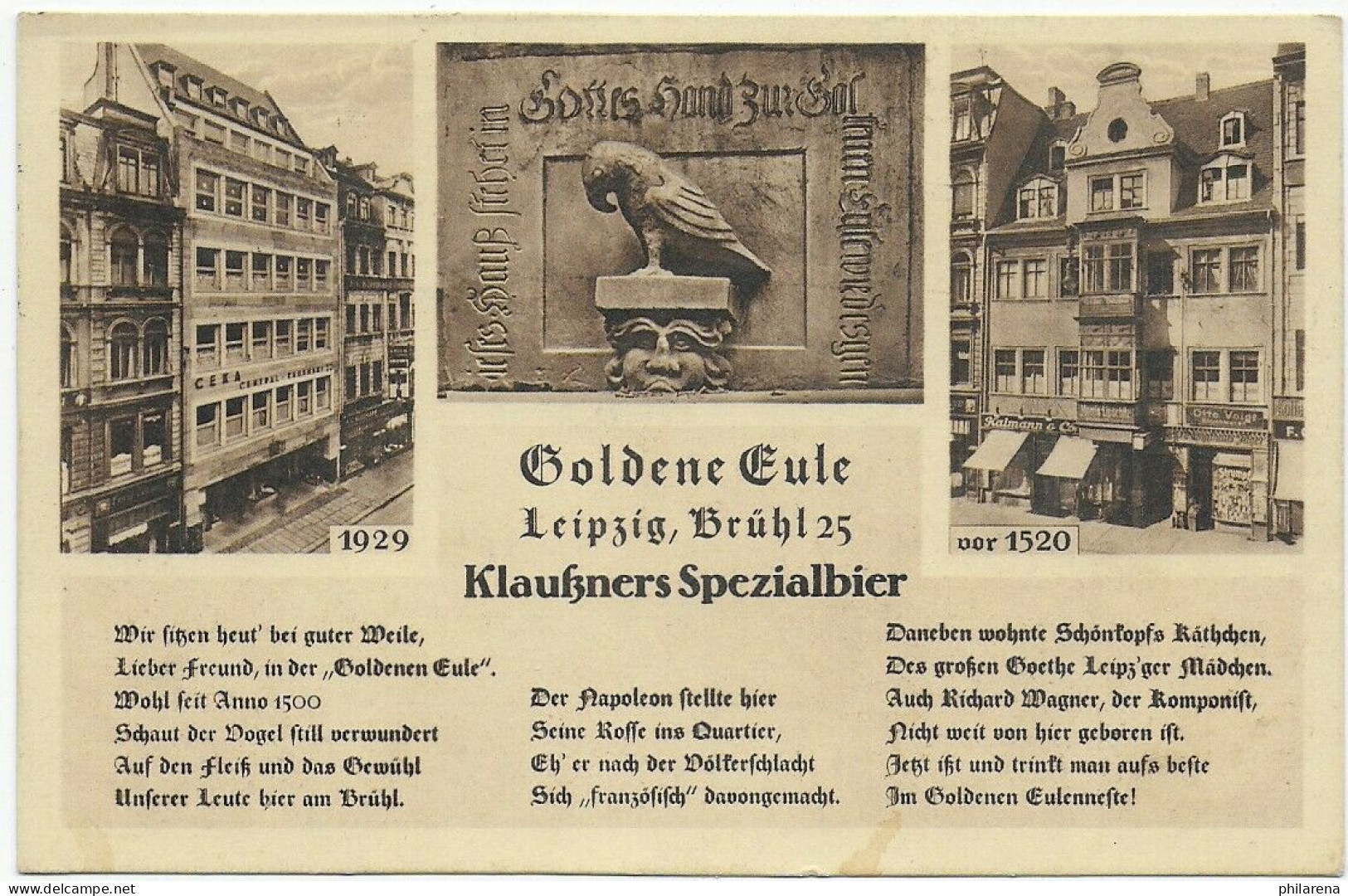 Ansichtskarte Gaststätte Goldene Eule, 1929 Leipzig - Covers & Documents