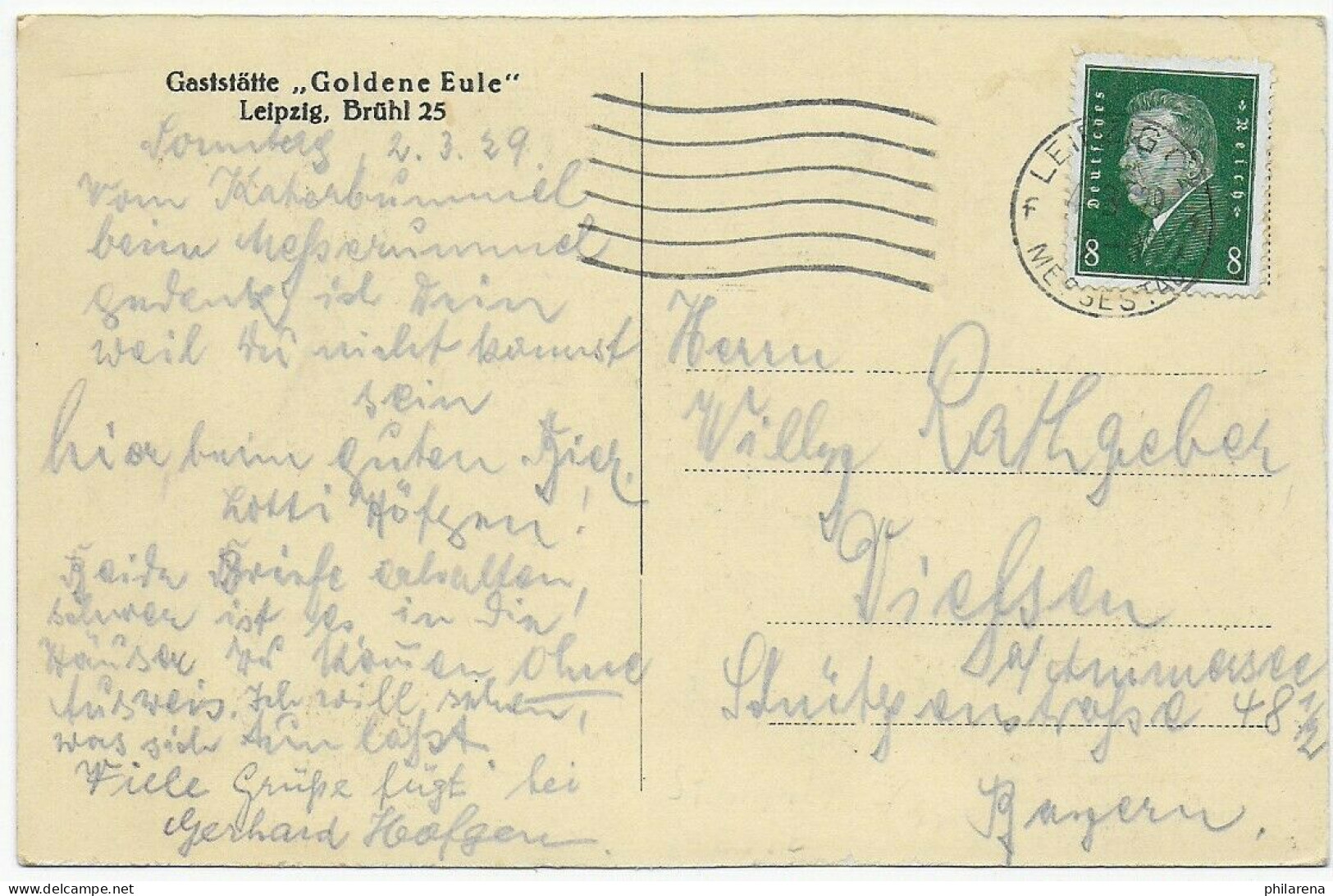 Ansichtskarte Gaststätte Goldene Eule, 1929 Leipzig - Lettres & Documents