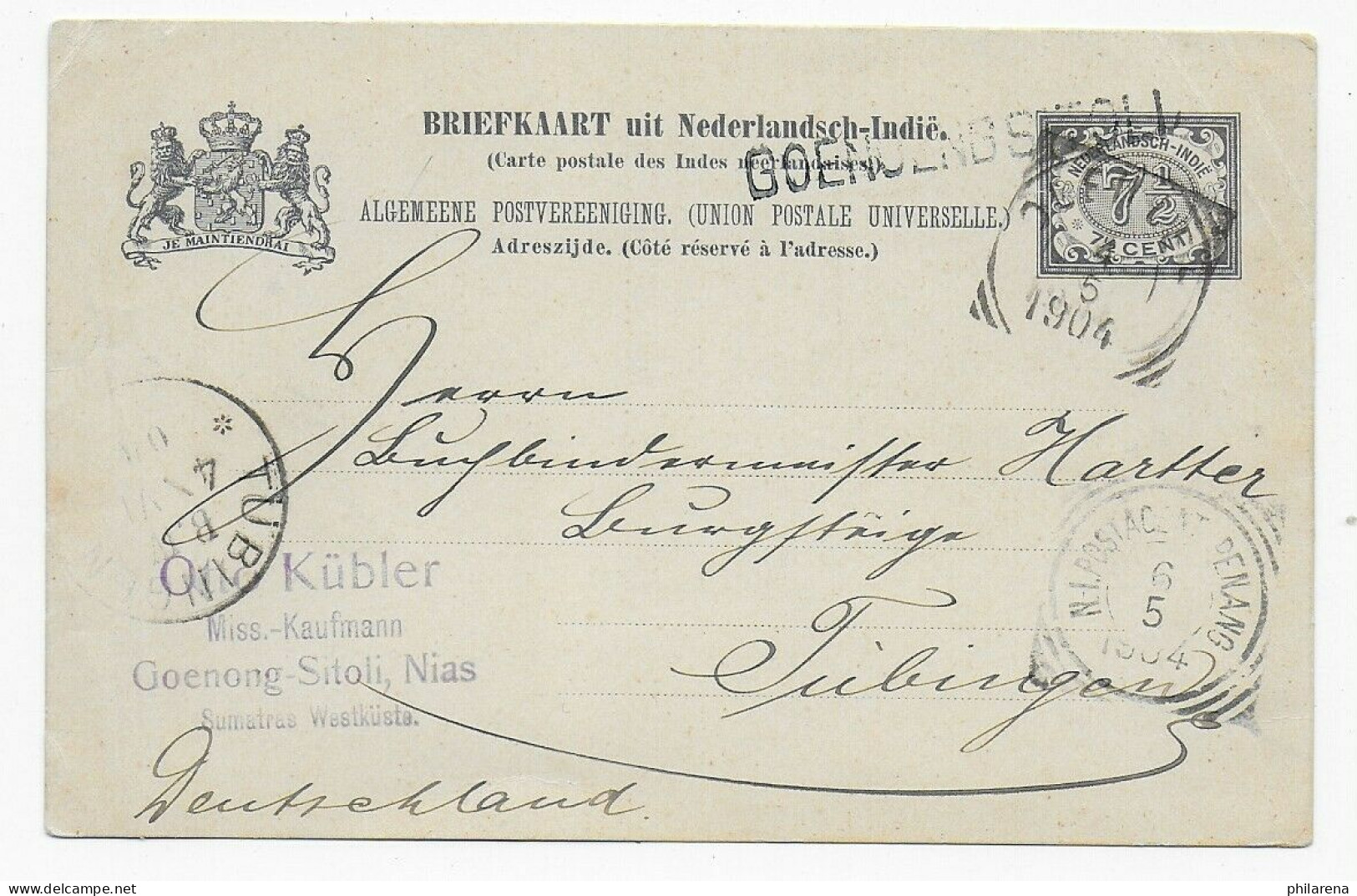 Nederlandsch-Indie: Penang 1904, Goenong-Sitoli, Nias Nach Tübingen - Indonésie