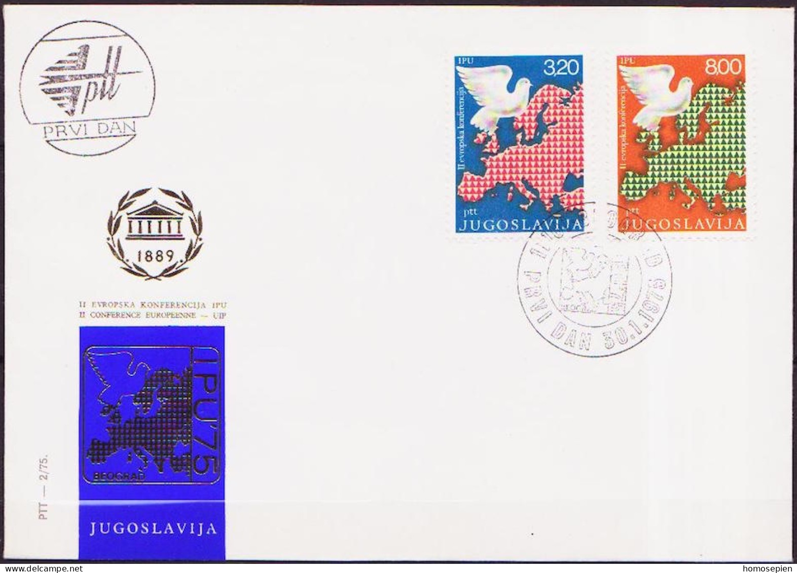 Yougoslavie - Jugoslawien - Yugoslavia FDC 1975 Y&T N°1469 à 1470 - Michel N°1585 à 1586 - EUROPA - FDC