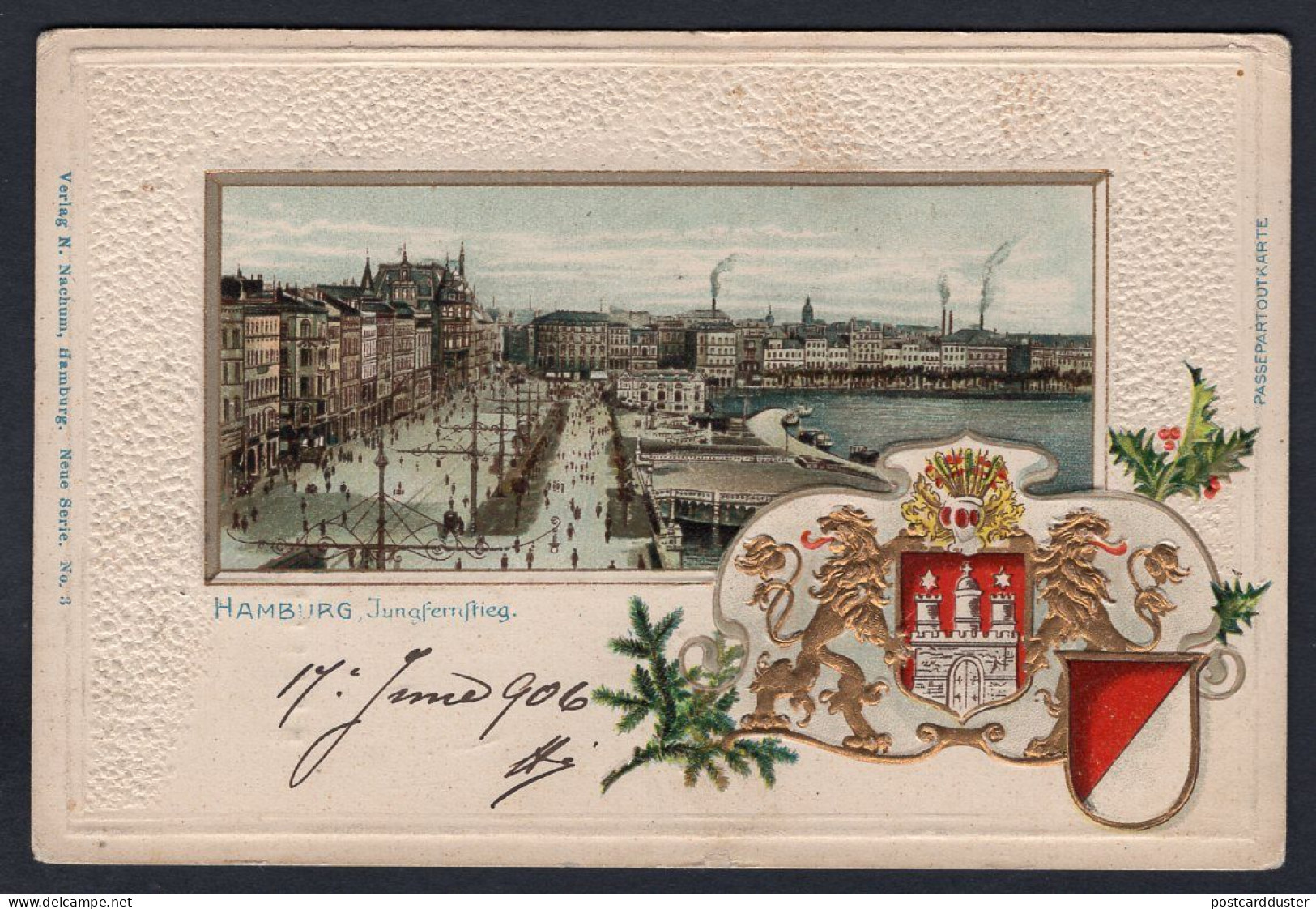 Germany 1906 Jungfernstieg. Embossed Emblem. Old Postcard  (h2955) - Harburg