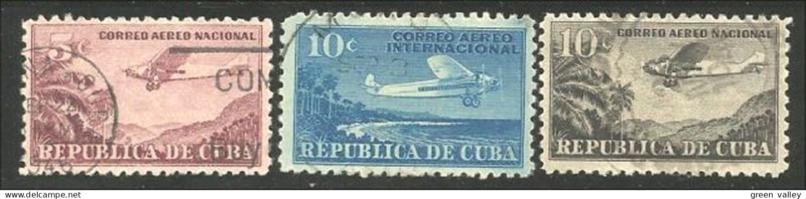 AV-53 Cuba 3 Stamps Avion Airplane Flugzeug Aereo Vliegtuig - Vliegtuigen