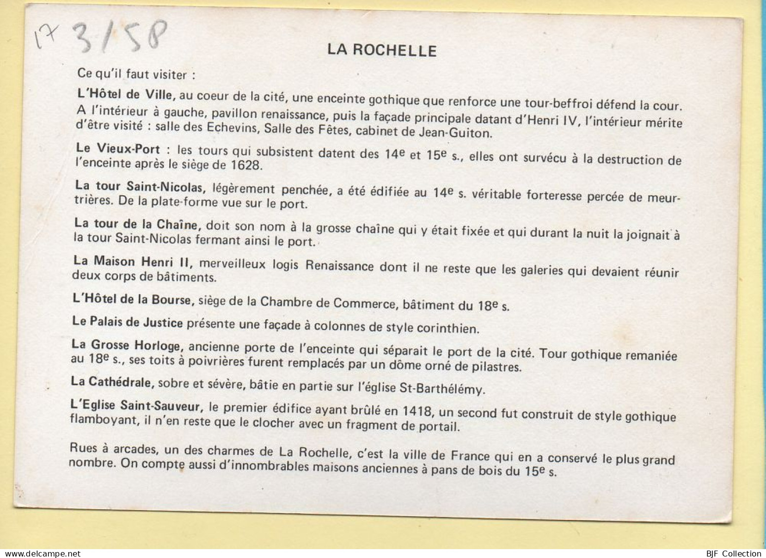 17. LA ROCHELLE – Plan (voir Scan Recto/verso) - La Rochelle